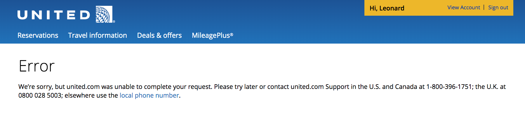 United award booking error