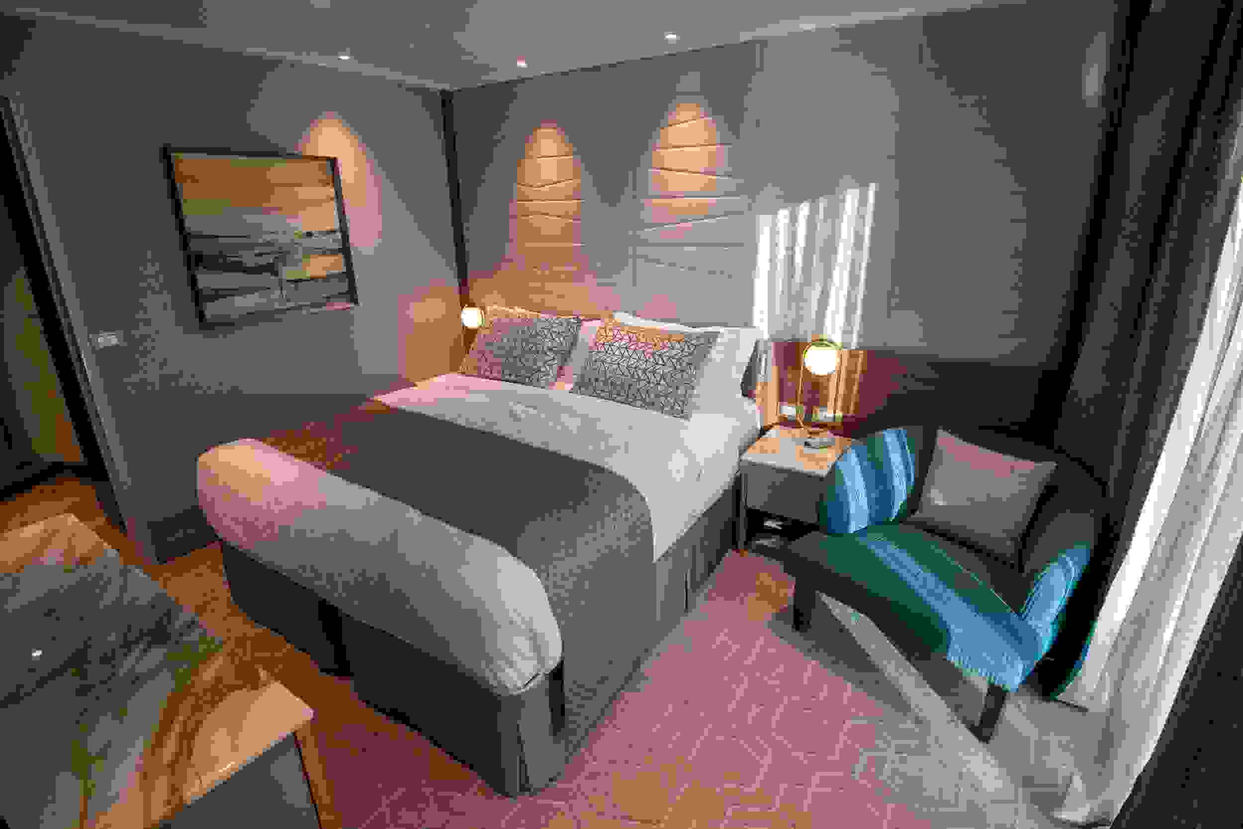 The master bedroom of a Sky Suite on Sky Princess. (Photo by Gene Sloan / The Points Guy.)
