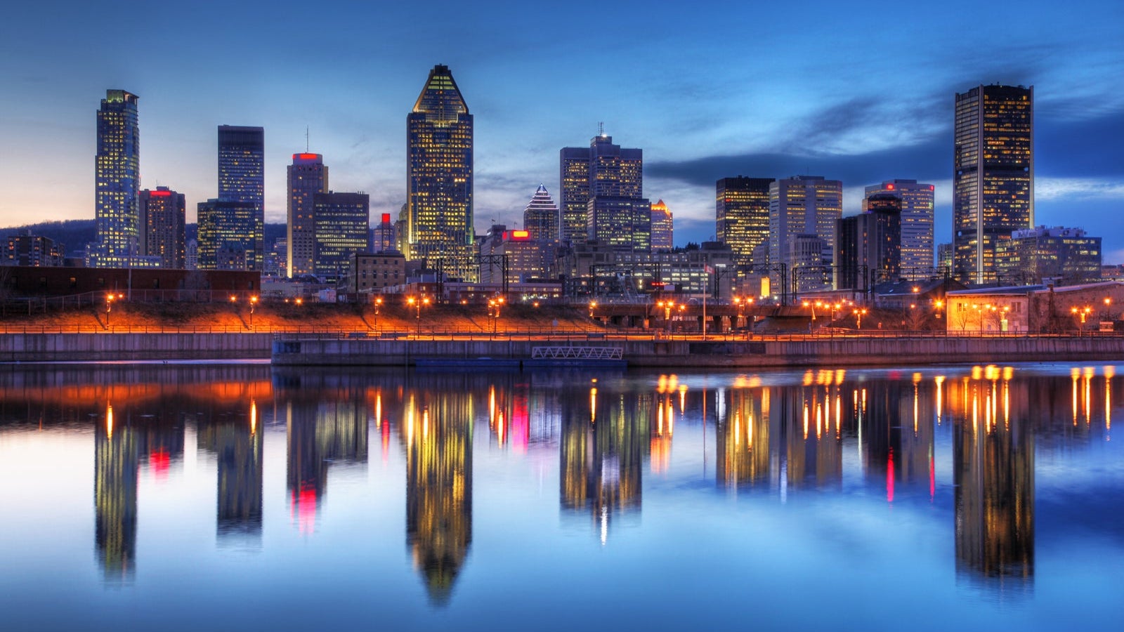 Montreal Cityscape Reflection at Sunset