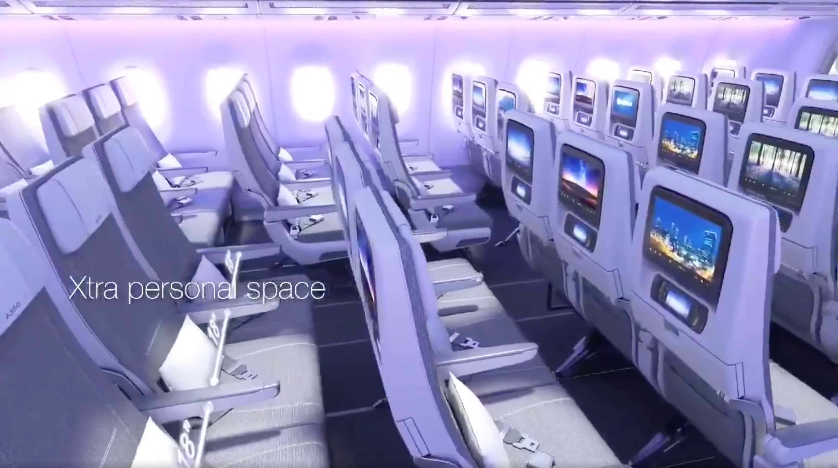 The new A350 economy class cabin. Image courtesy of Fiji Airways