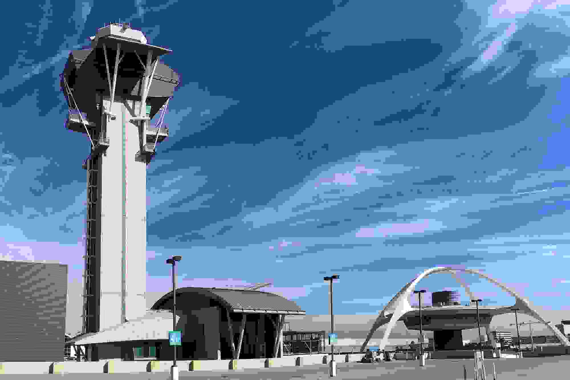 The LAX control tower, on the left.