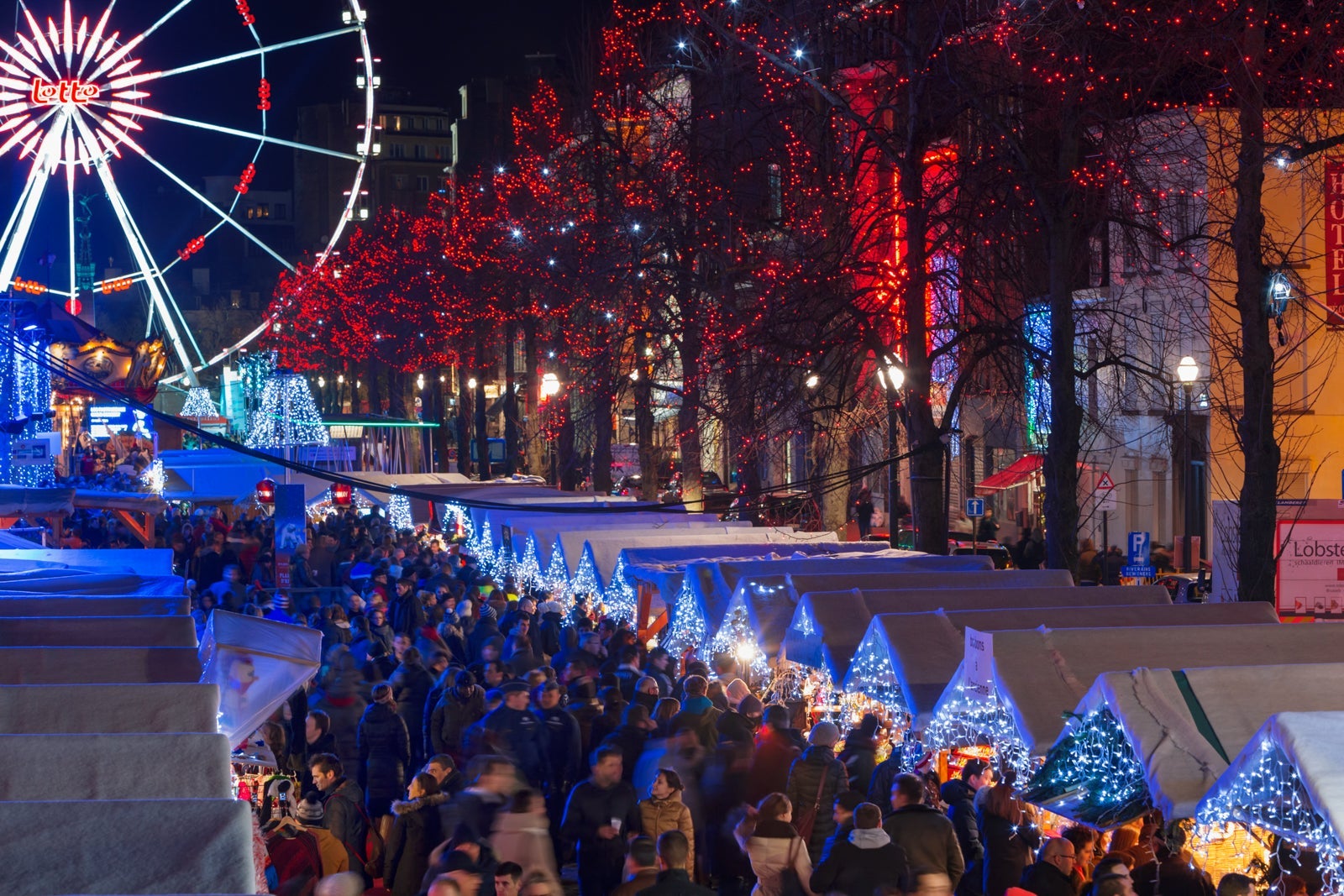 The Winter Wonders Christmas Market in Place Sainte Catherine, Brussels.