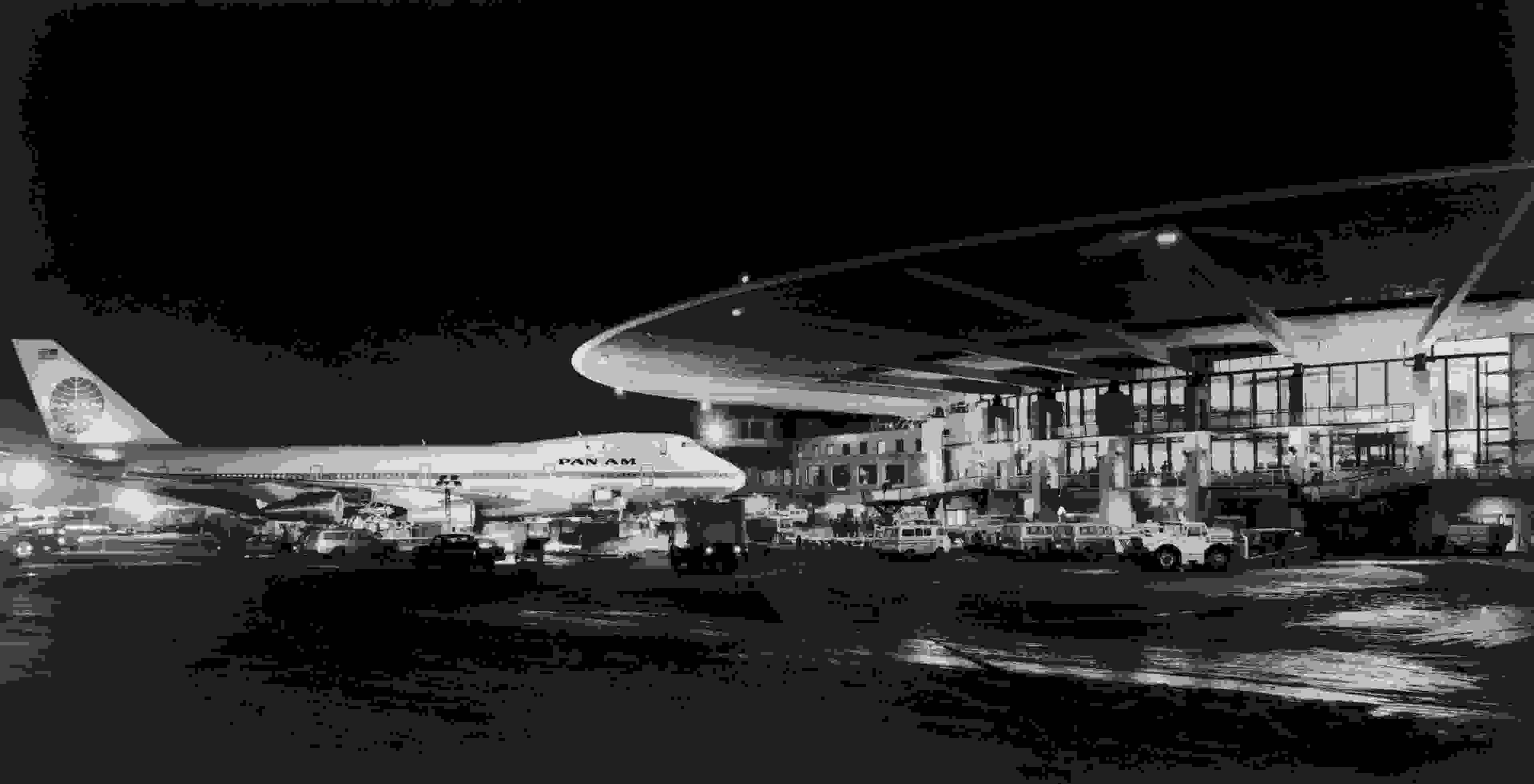 Circa 1975, View of a Pan Am 747 airplane parked at a gate on the runway at New York International Airport (now JFK), 1970s. (Photo by Getty Images/Getty Images)