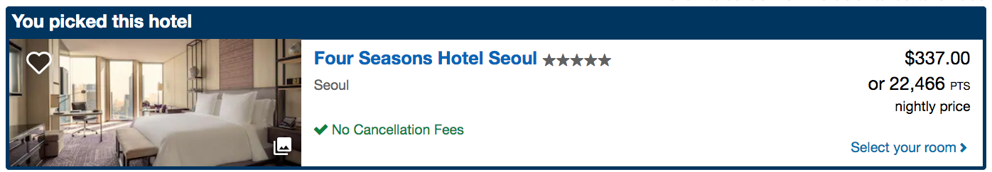 Four Seasons Seoul via Chase Ultimate Rewards portal