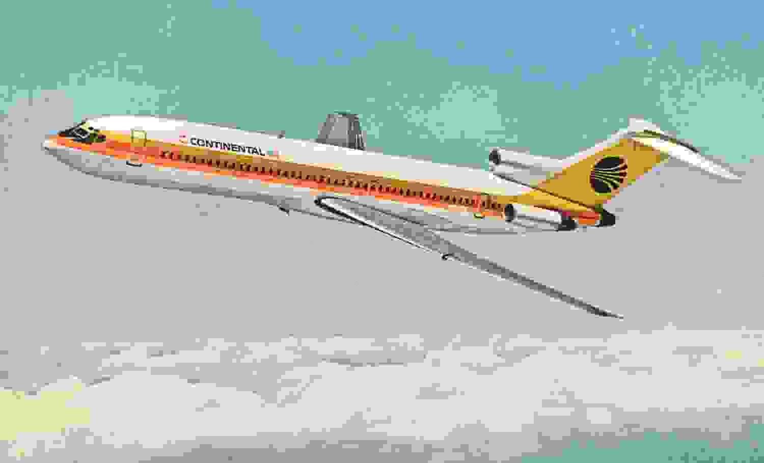 A Continental 727 in the '70s-era livery designed by Saul Bass.