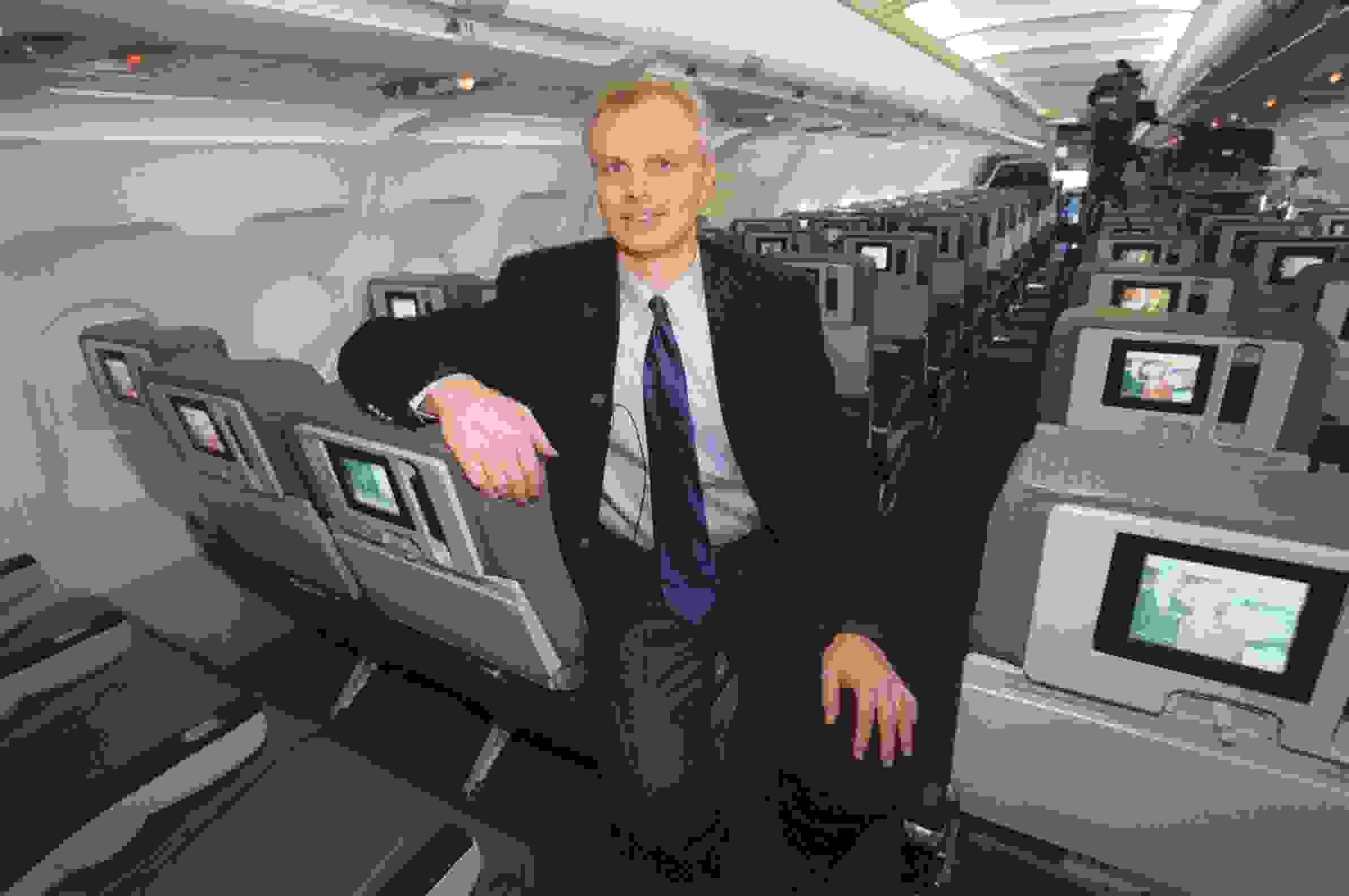 David Neeleman in an aircraft belonging to his airlines, each seat has 24-channel TV. (Photo by Rick Maiman/Sygma via Getty Images)