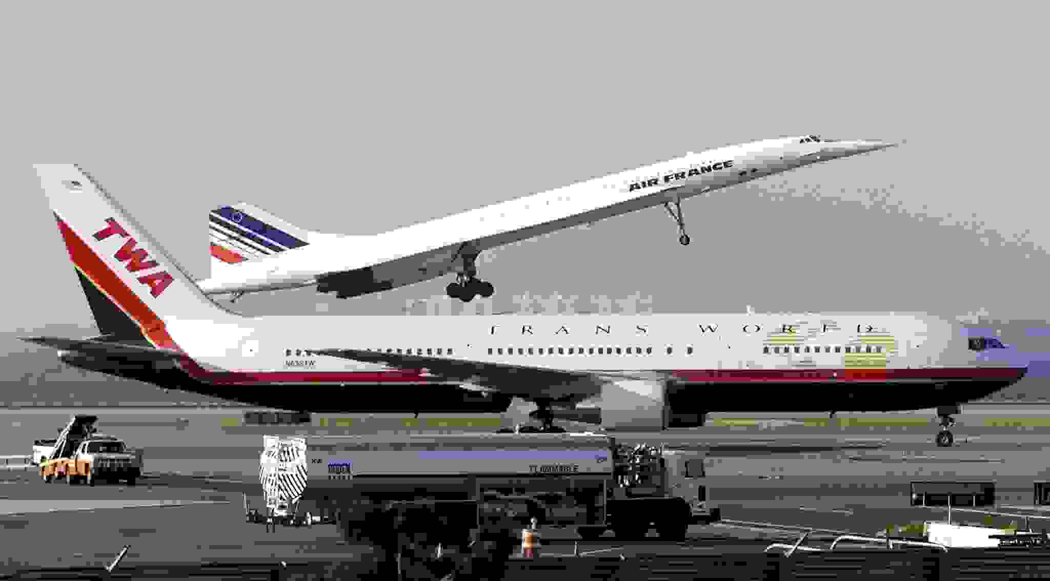 Air France Concorde tail number F-BVFC takes off from New York City's John F. Kennedy Airport at 0800 EDT (1200 UTC), 21 September 2000. The plane was stranded at JFK after an Air France Concorde crashed on takeoff from Paris' Charles de Gaulle Airport in July. AFP PHOTO/Matt CAMPBELL (Photo by MATT CAMPBELL / AFP) (Photo credit should read MATT CAMPBELL/AFP via Getty Images)
