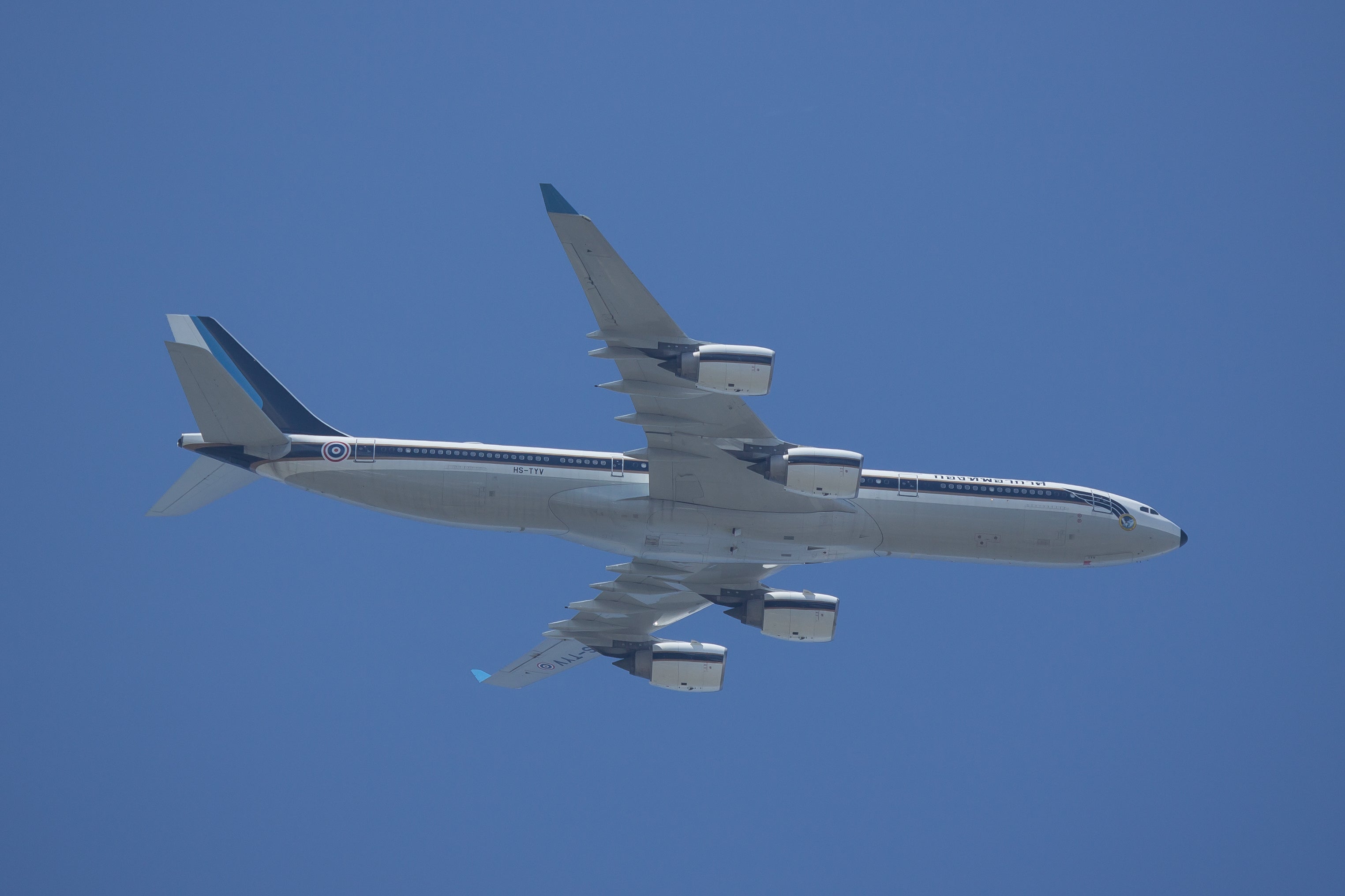 Chiangmai, Thailand - May 25, 2018: HS-TYV Airbus A340-500 of Royal Thai Airforce (RTAF). Take off from Chiangmai Airport.