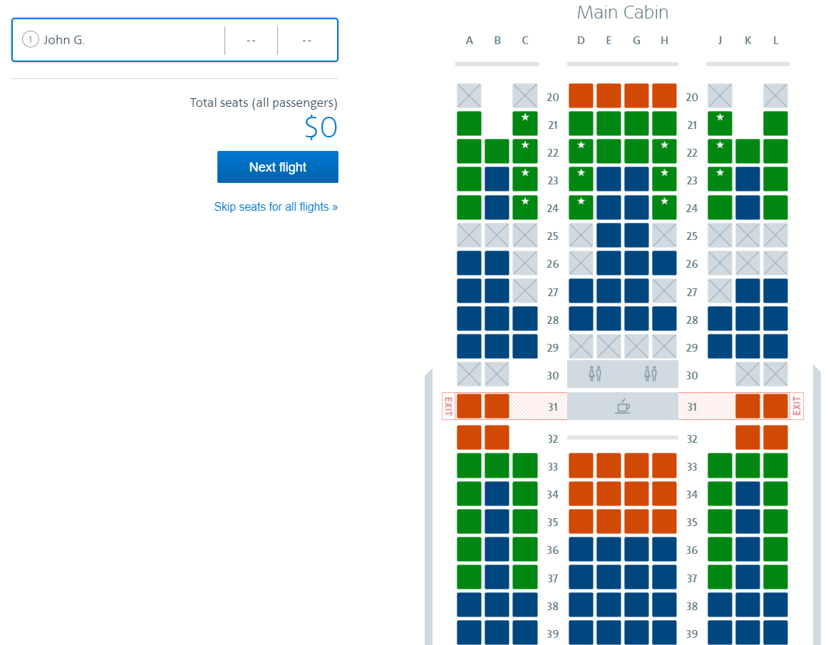 The cost for selecting seats disappears when logged in as an Executive Platinum elite member.