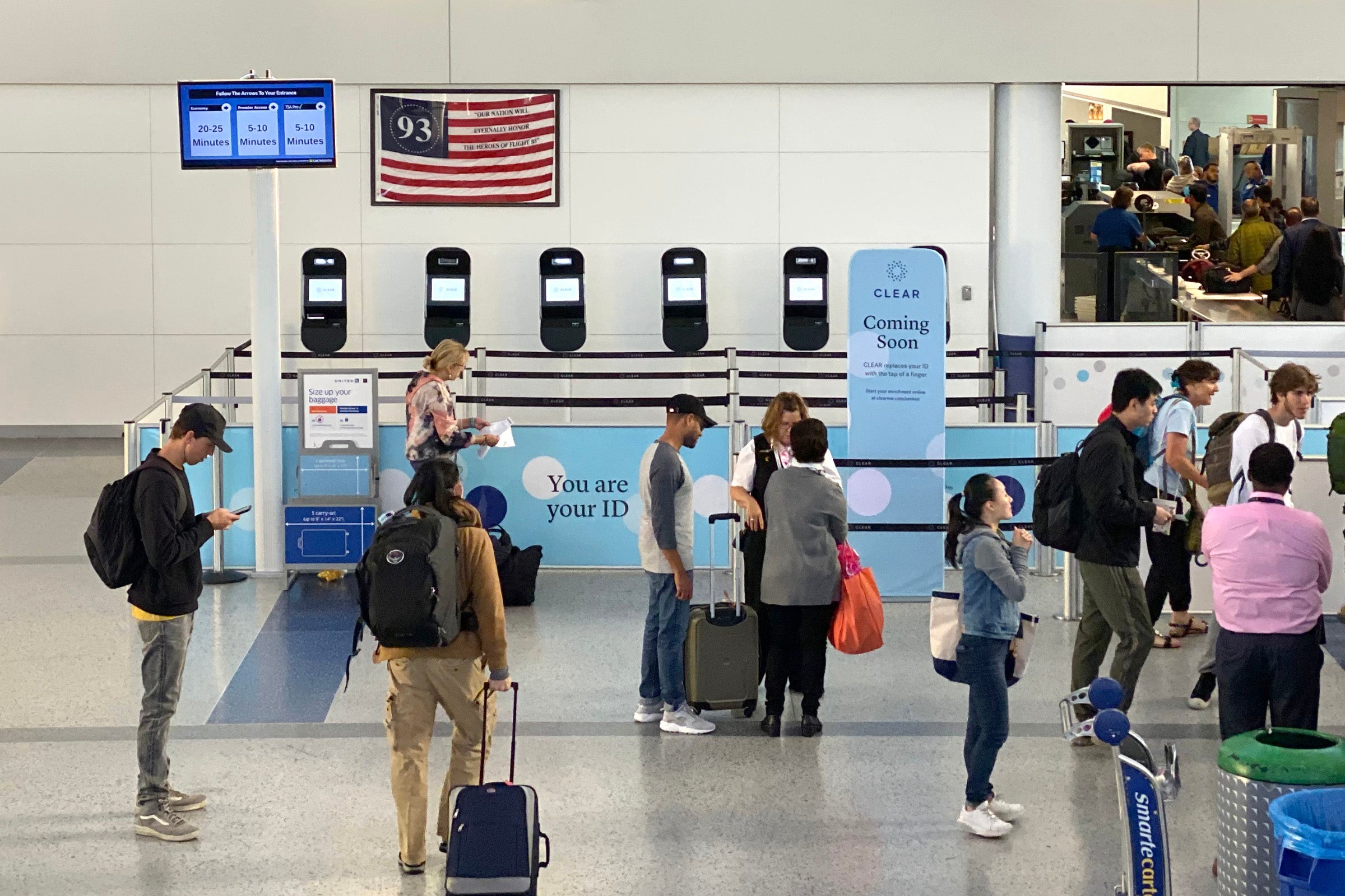 Passengers in line at Clear chckpoint