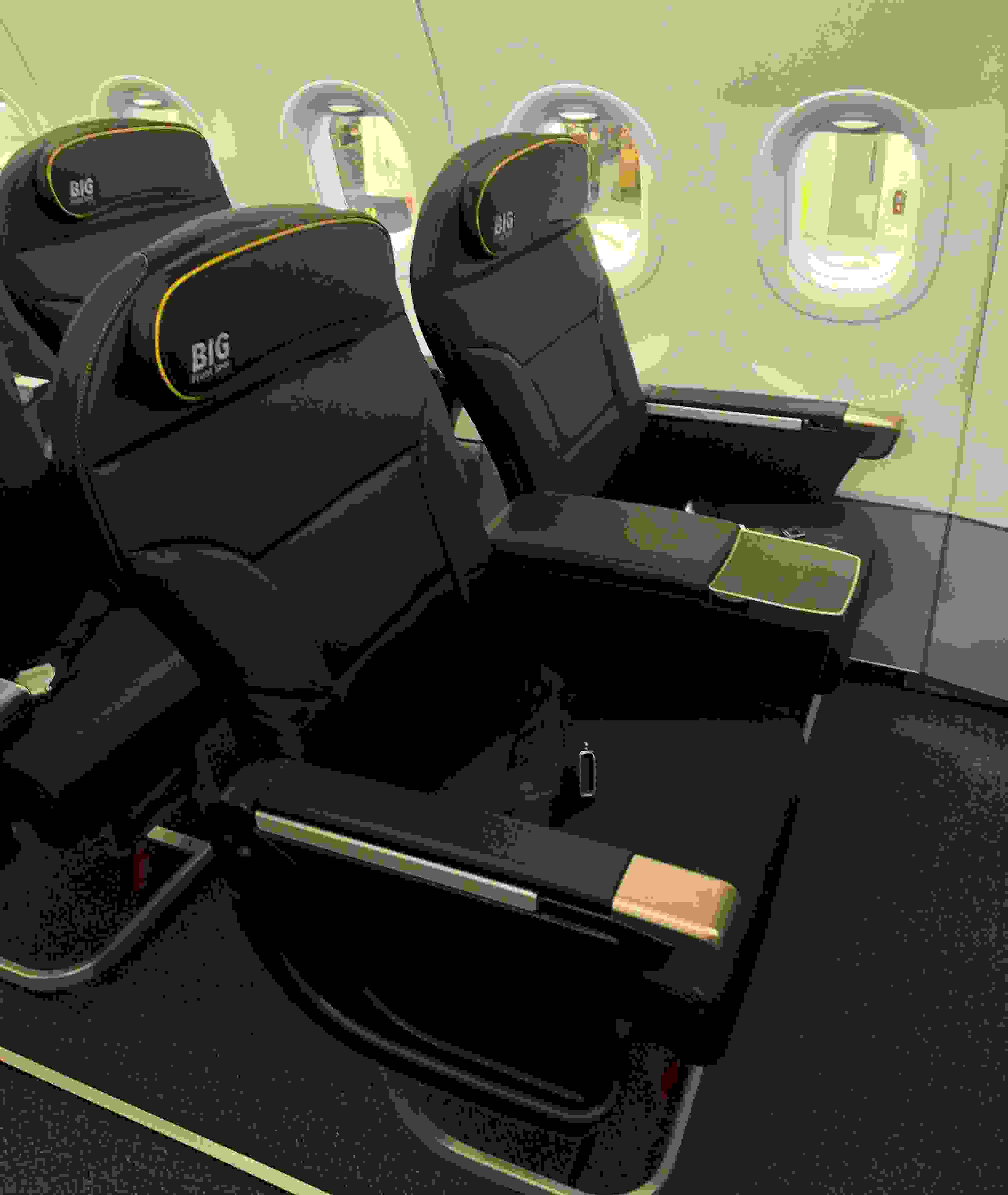 Spirit Airlines' updated Big Front Seat on an Airbus A320neo. (Photo by Edward Russell/TPG)