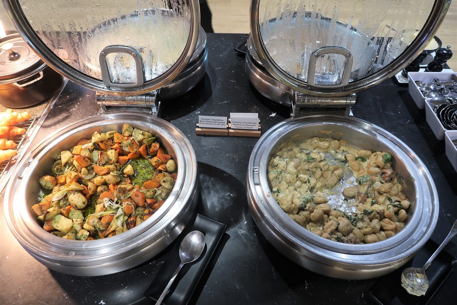 Gnocchi and roasted potatoes with vegetables.