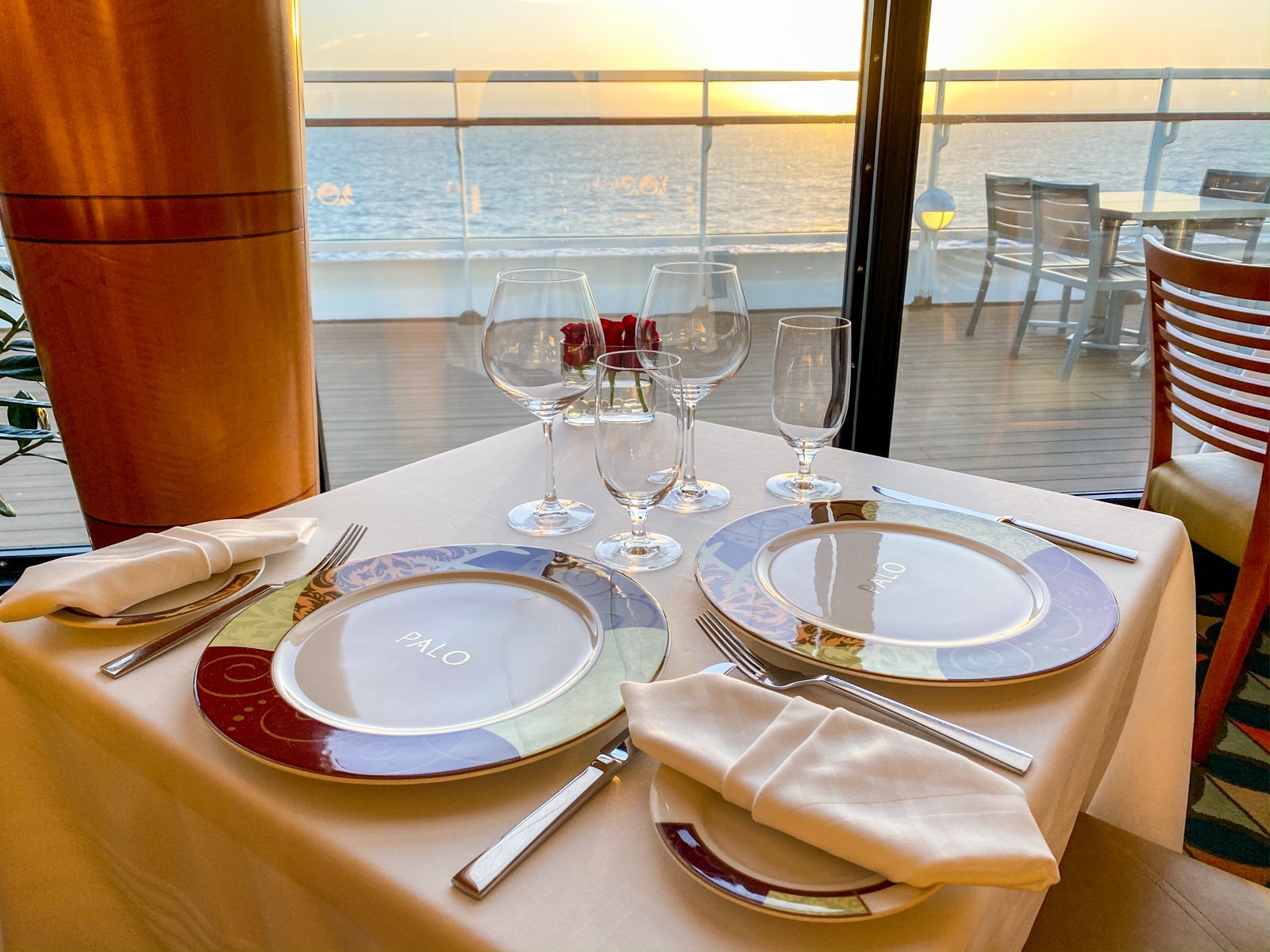 Sunset at adult-only Palo restaurant on Disney Wonder