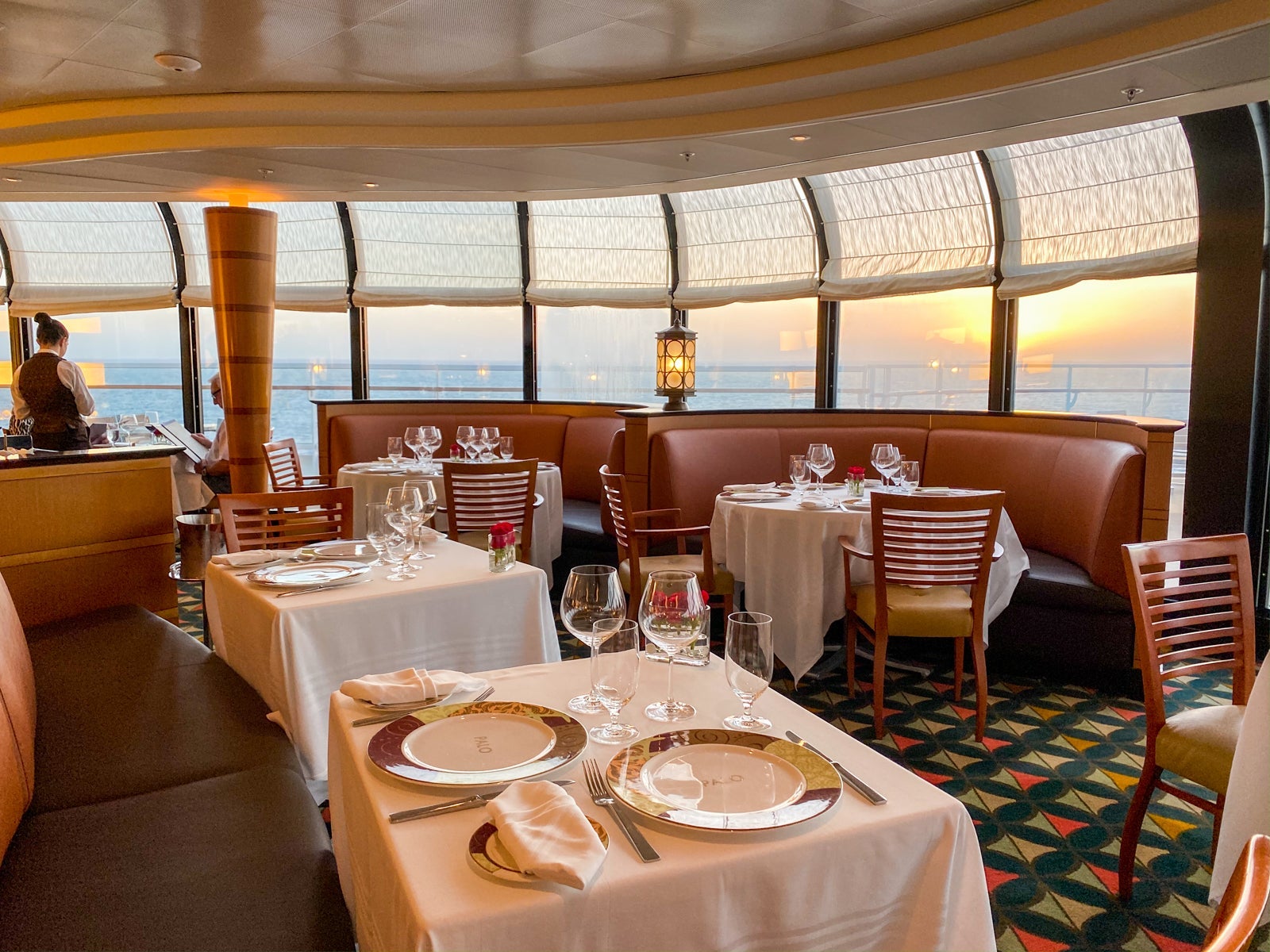 Sunset at adult-only Palo restaurant on Disney Wonder