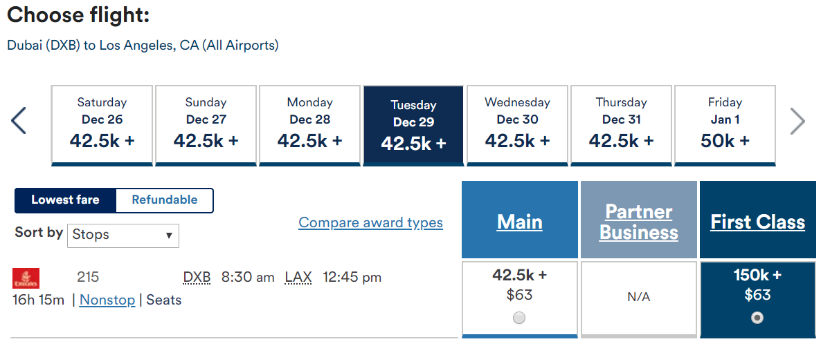 Note: this is a search for a future flight as we didnt get a screenshot during booking.