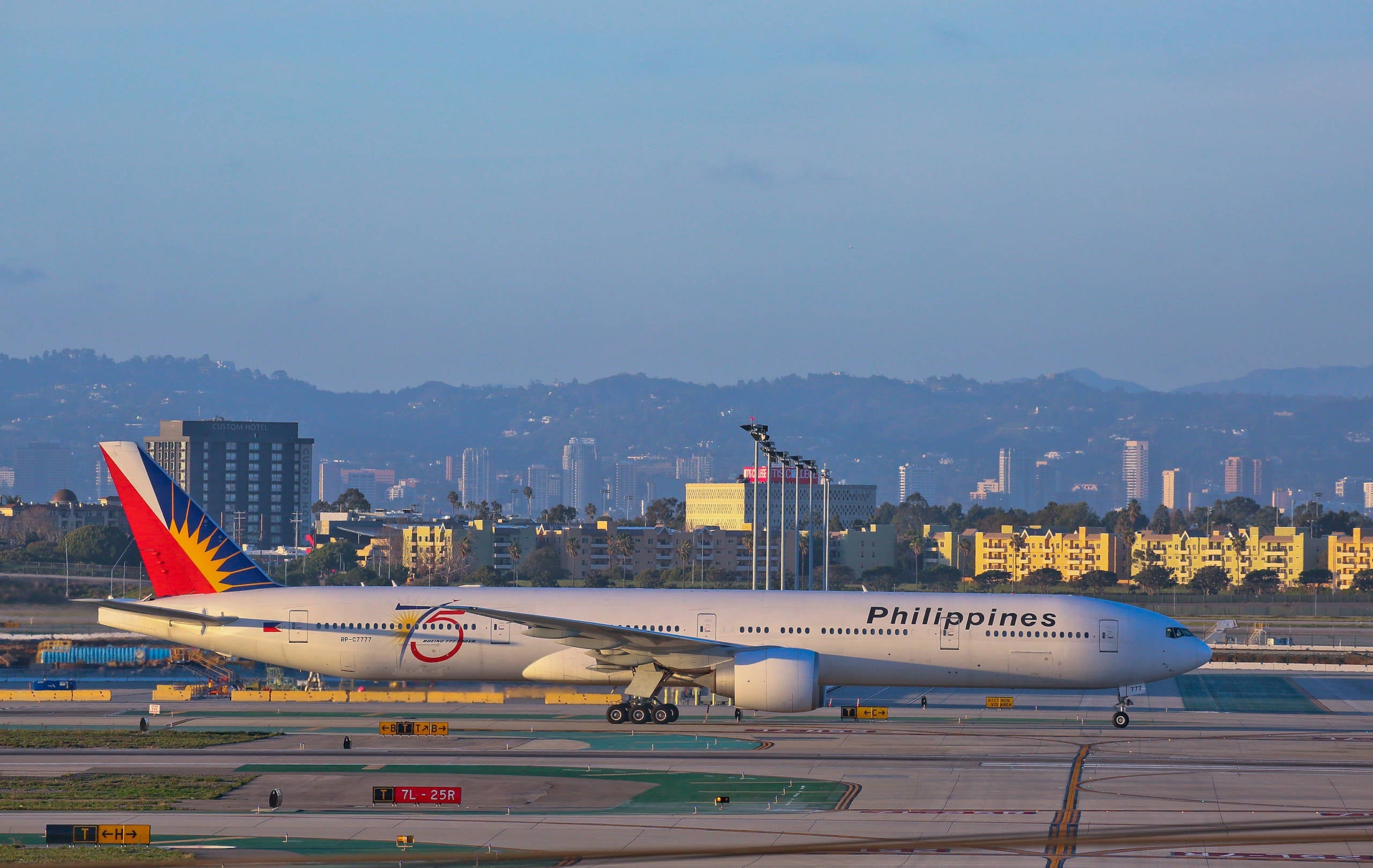 A Philippine Airlines Boeing 777 arrives at LAX on Feb. 06, 2017. (Photo by FG/Bauer-Griffin/GC Images)