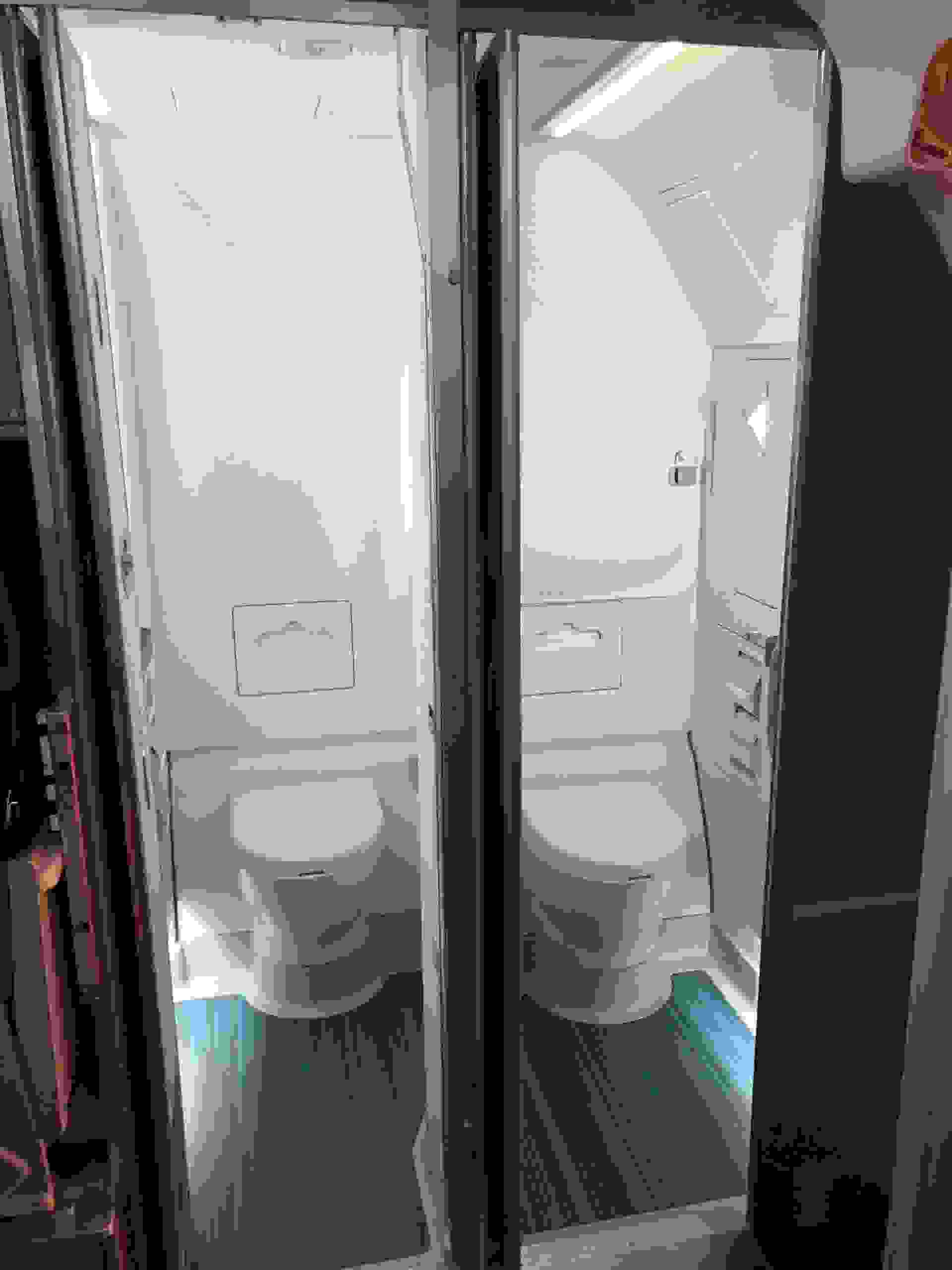 The aft lavatories on Air Canada's A220. (Photo by Edward Russell/TPG)