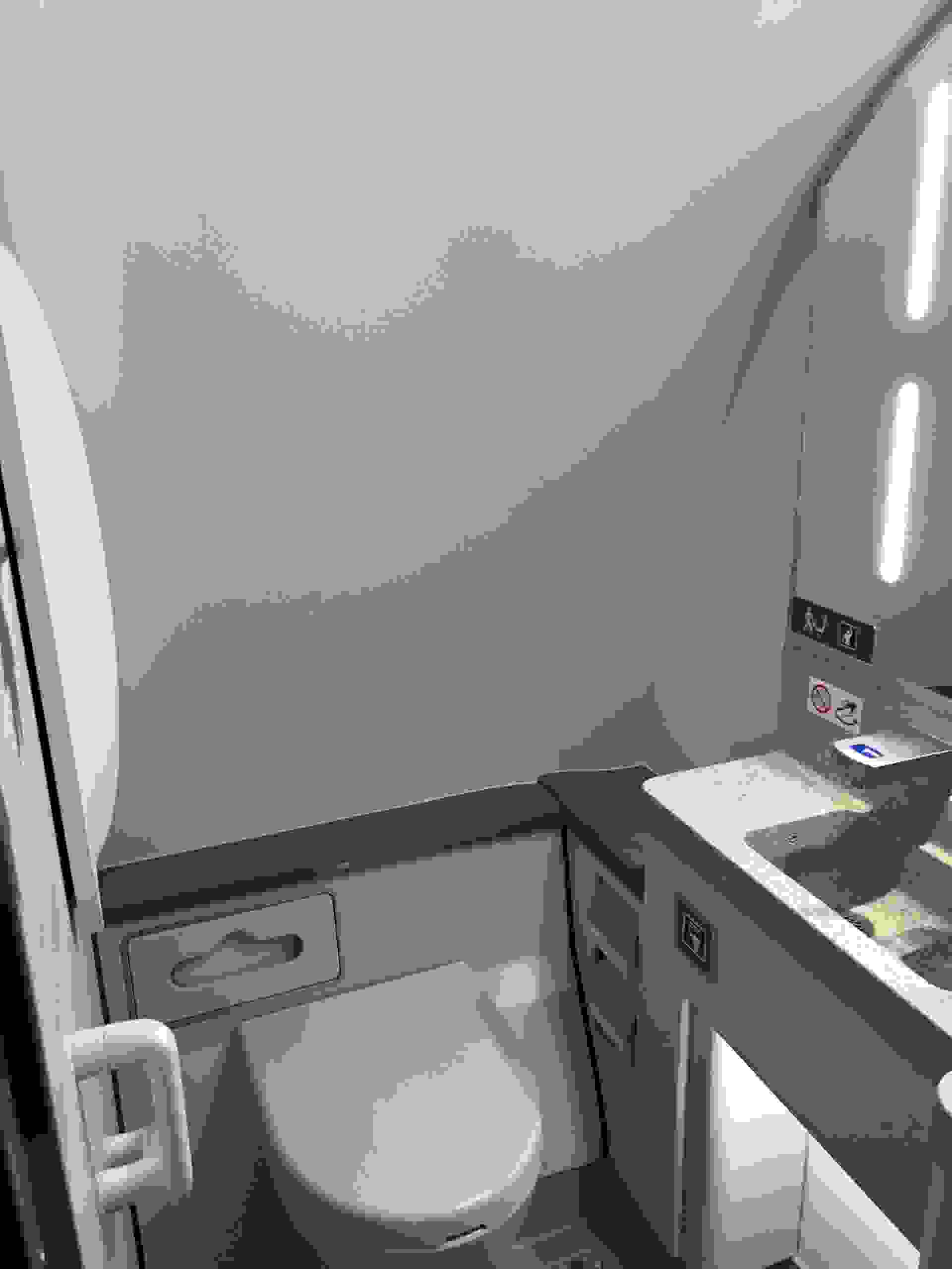 There are no lavatory windows onboard Air Canada's A220. (Photo by Edward Russell/TPG)