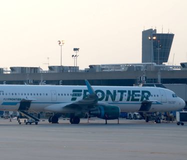 A Frontier Airlines jet at Philadelphia International Airport on June 1, 2018.(Photo by Daniel Slim/AFP via Getty Images)