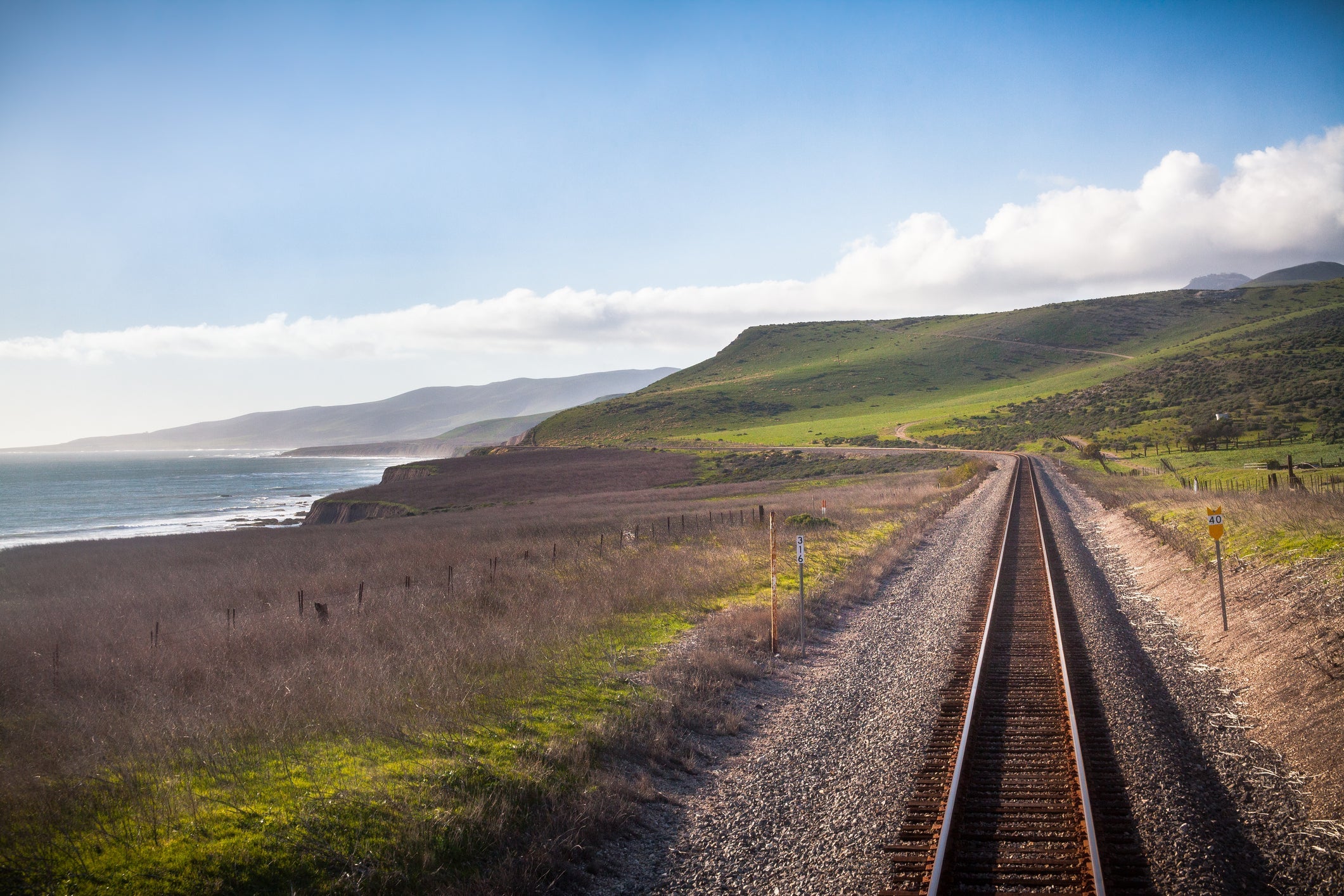 Railroad used by the Amtrak routes Coast Starlight and Pacific Surfliner, Central California Coast near Lompoc.