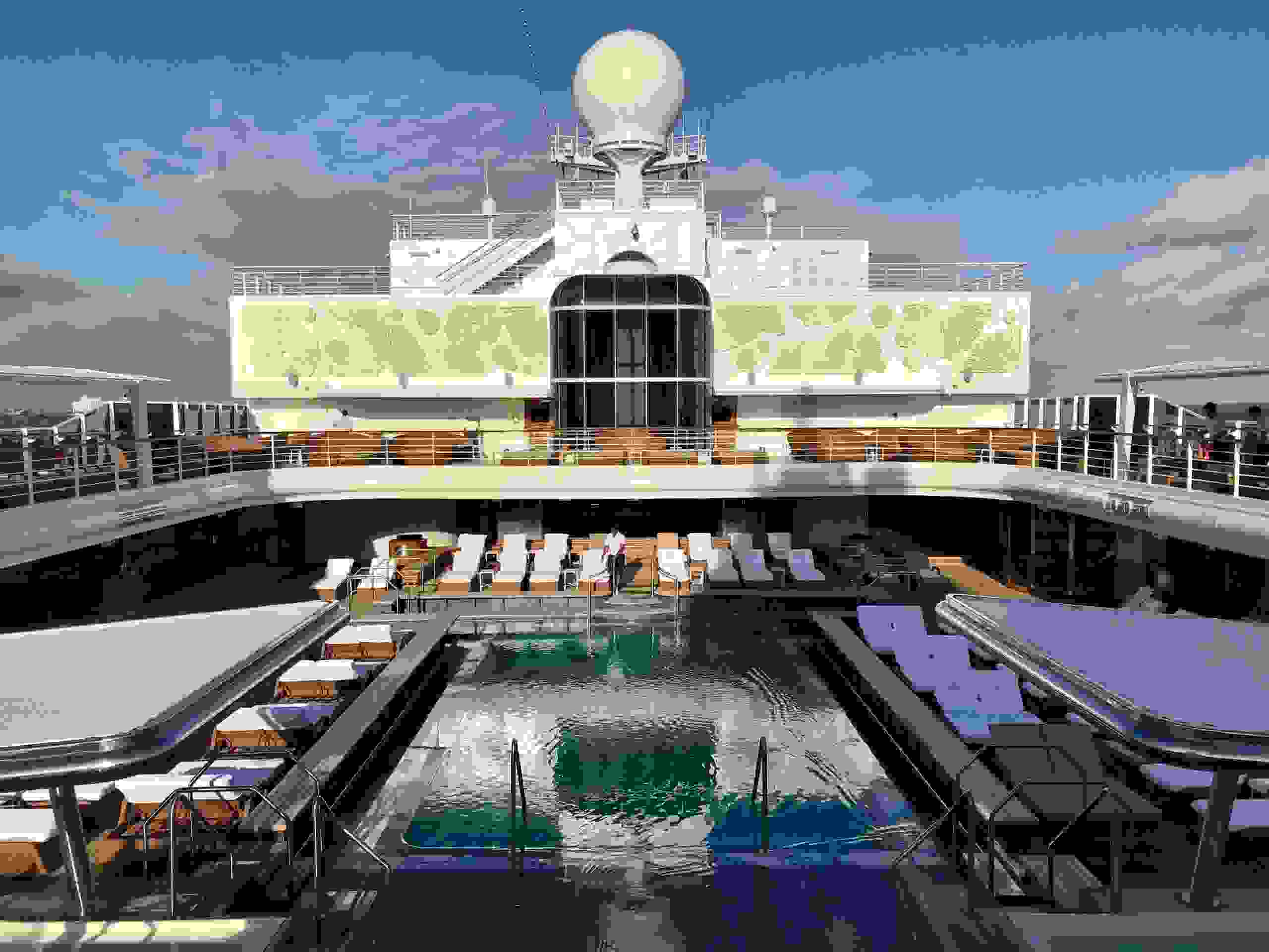 The focal point of Seven Seas Splendor's top deck is its main pool. (Photo by Gene Sloan/The Points Guy)