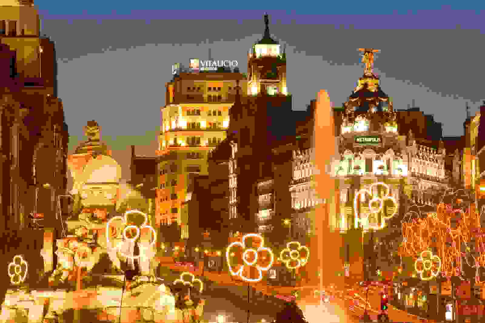 Plaza de Cibeles in Madrid at Christmas time. (Photo by Marco Cristofori/Robertharding/Getty Images)