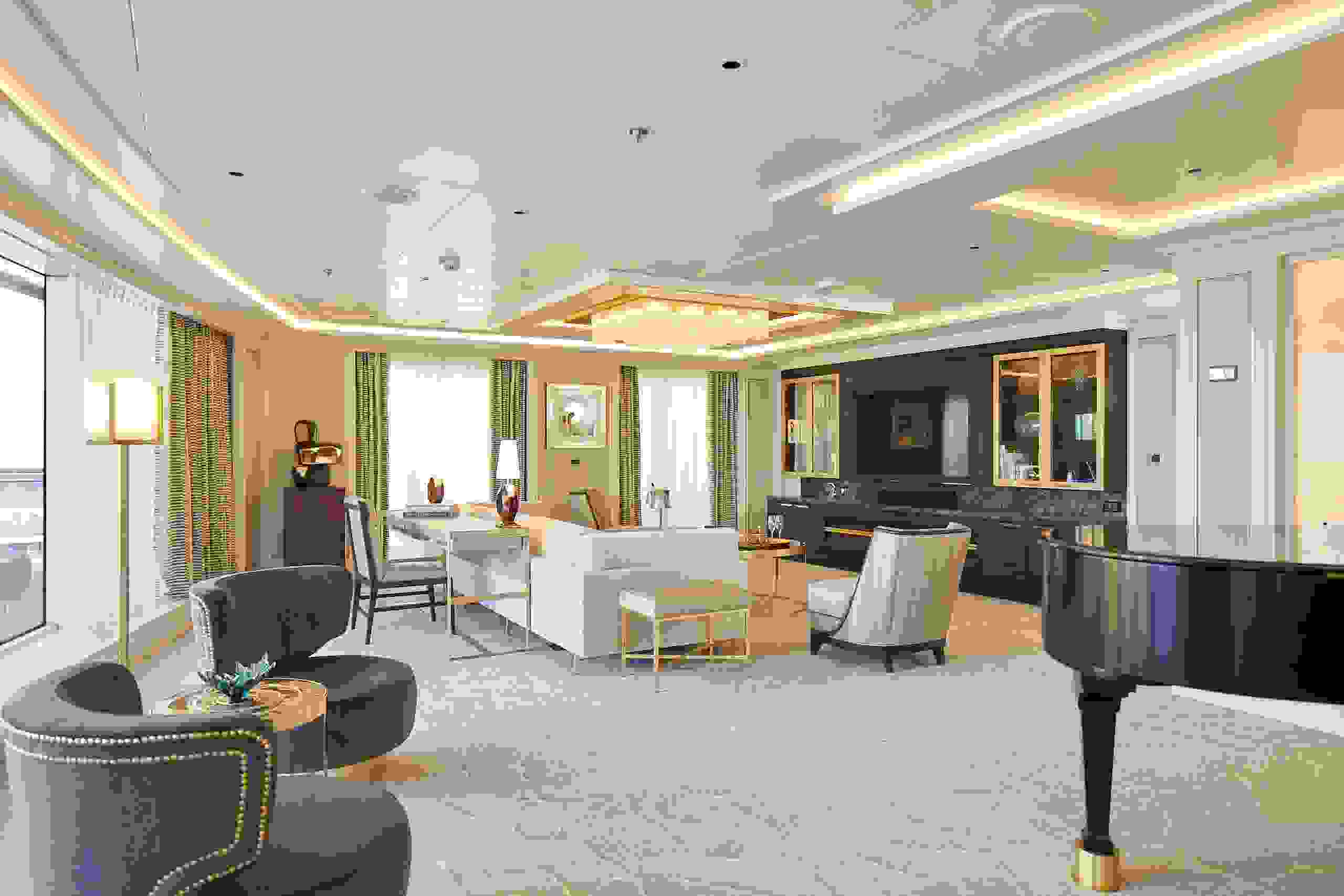 At 4,443 square feet, the Regent Suite on Seven Seas Splendor is bigger than the average home in the United States. (Photo courtesy of Regent Seven Seas Cruises)