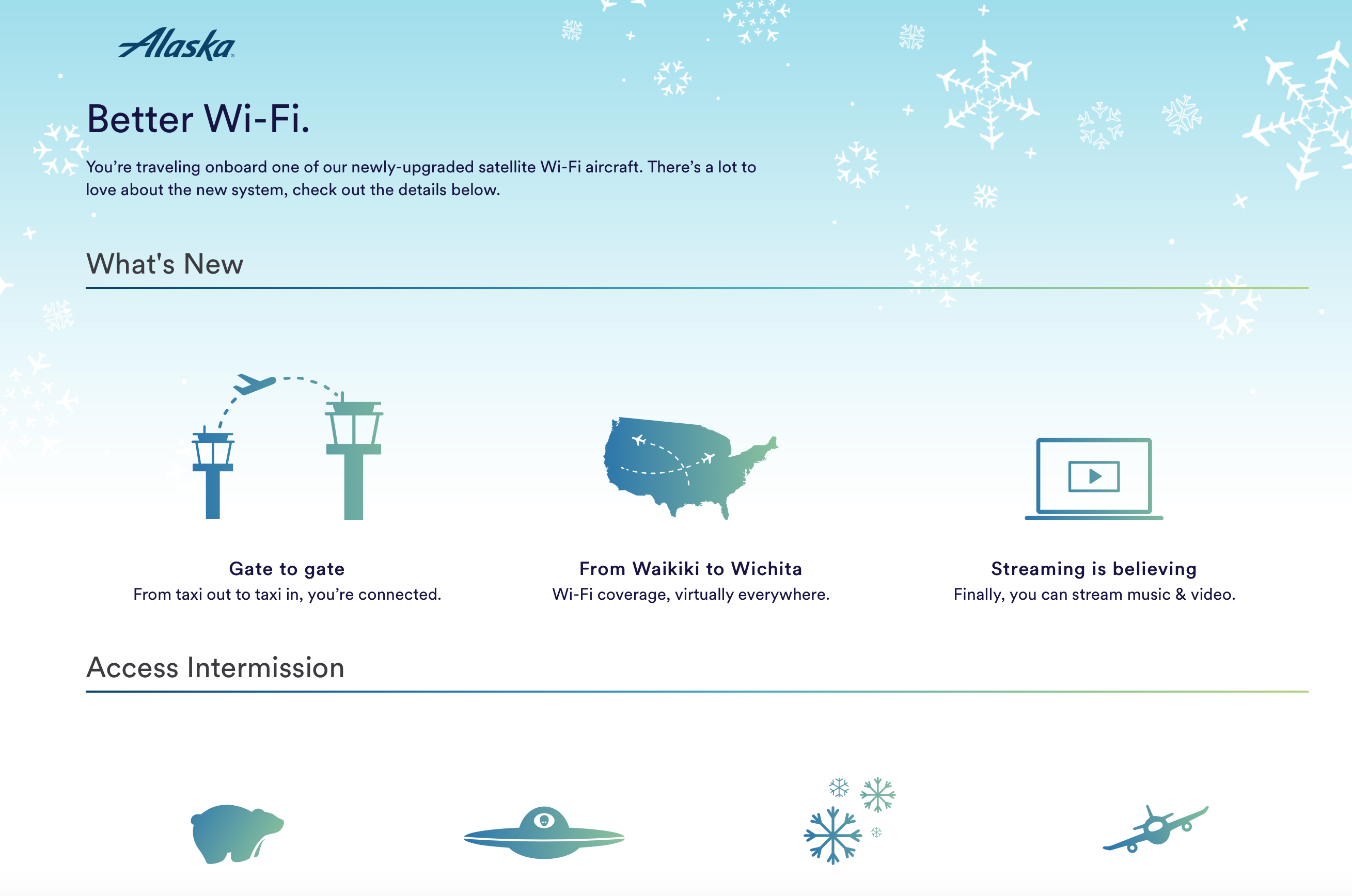 Alaska Welcome screen for WiFi