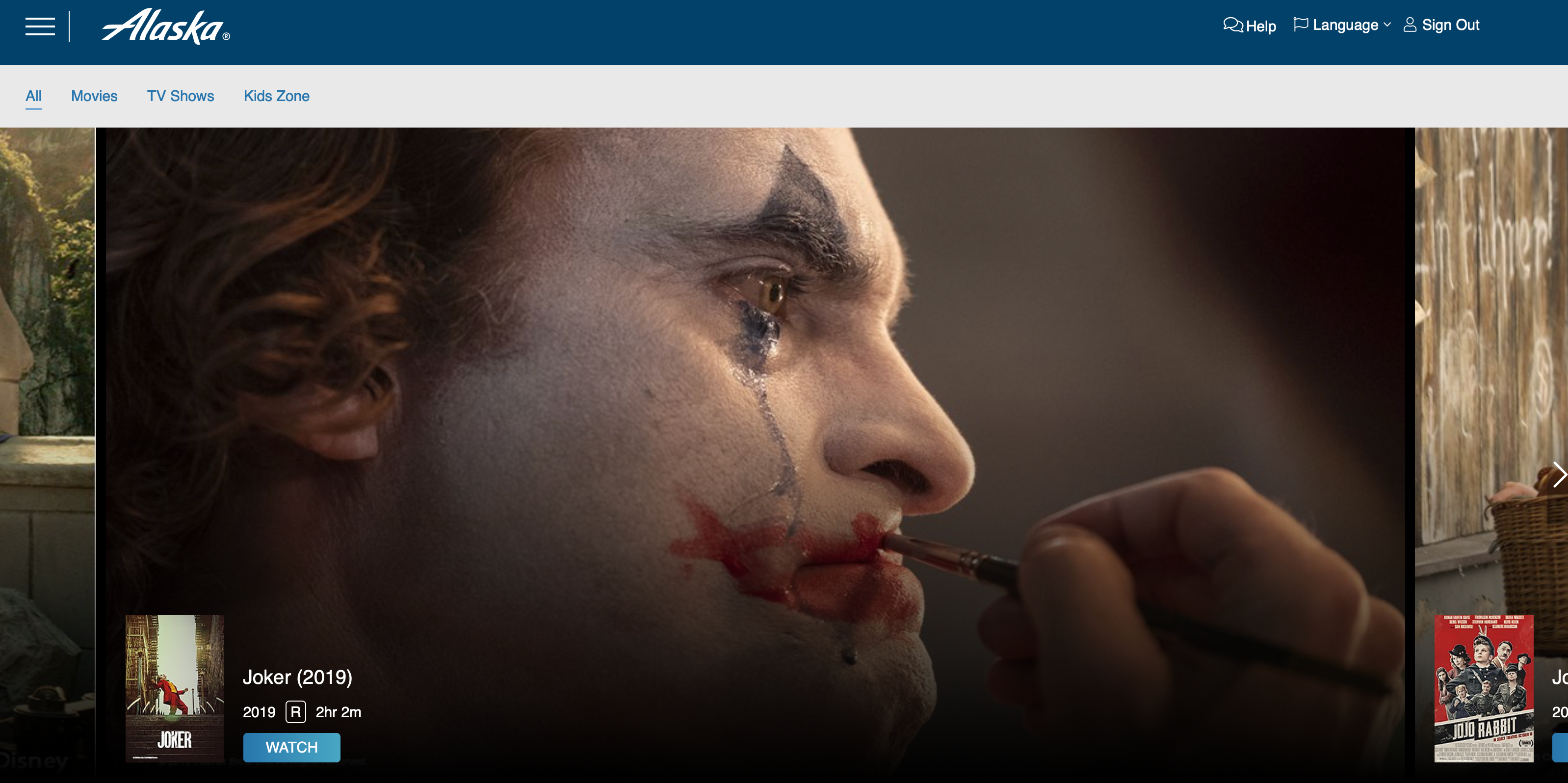 Alaska Airlines movies via WiFi
