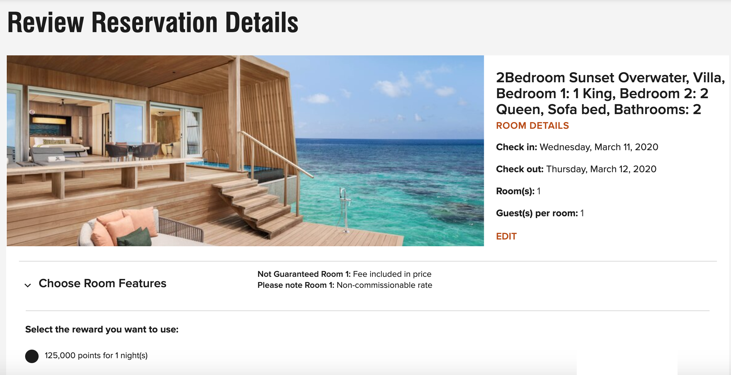 Screenshot of a Review Reservation Details screen on Marriott