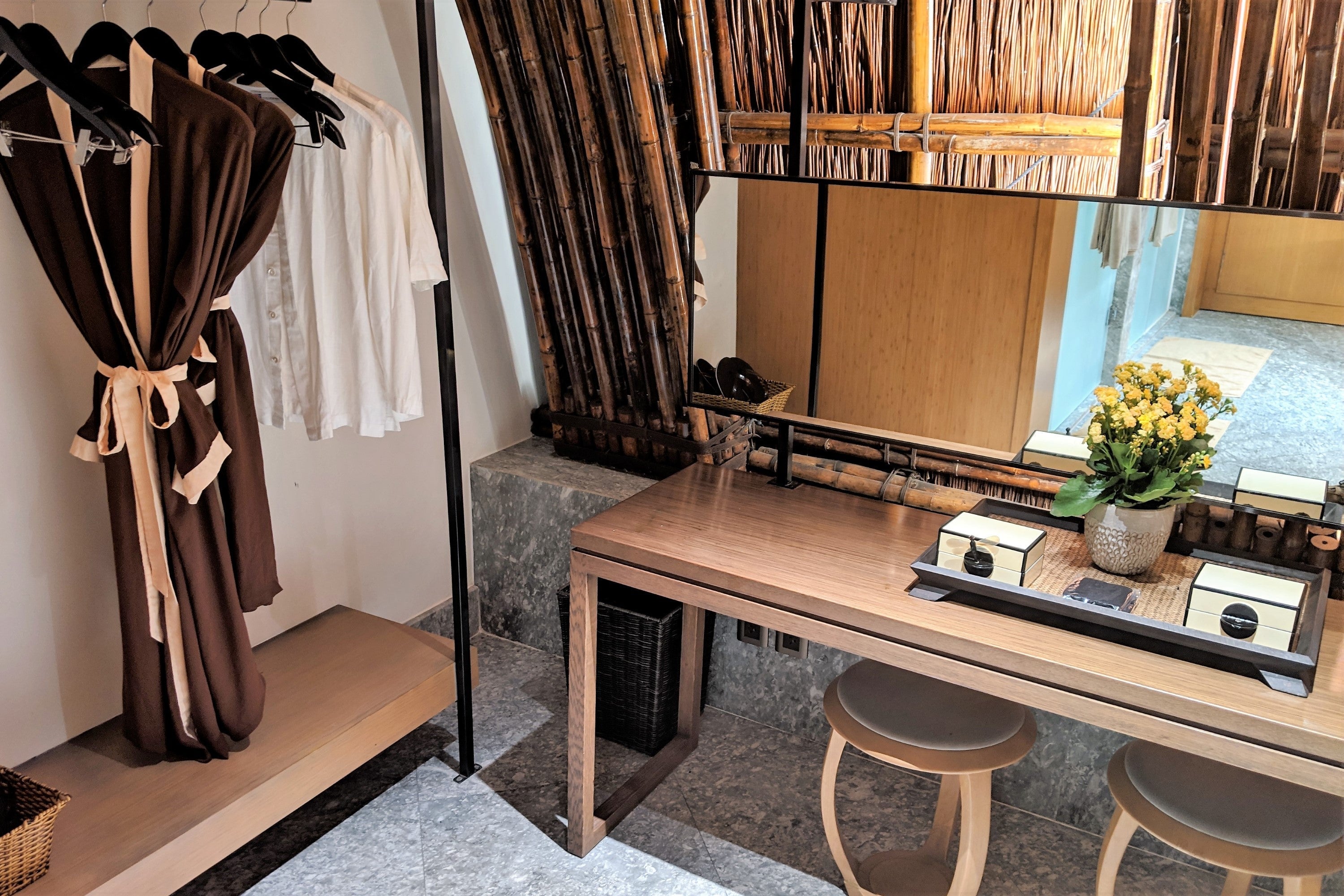 Changing room in one of the overwater spa bungalows.