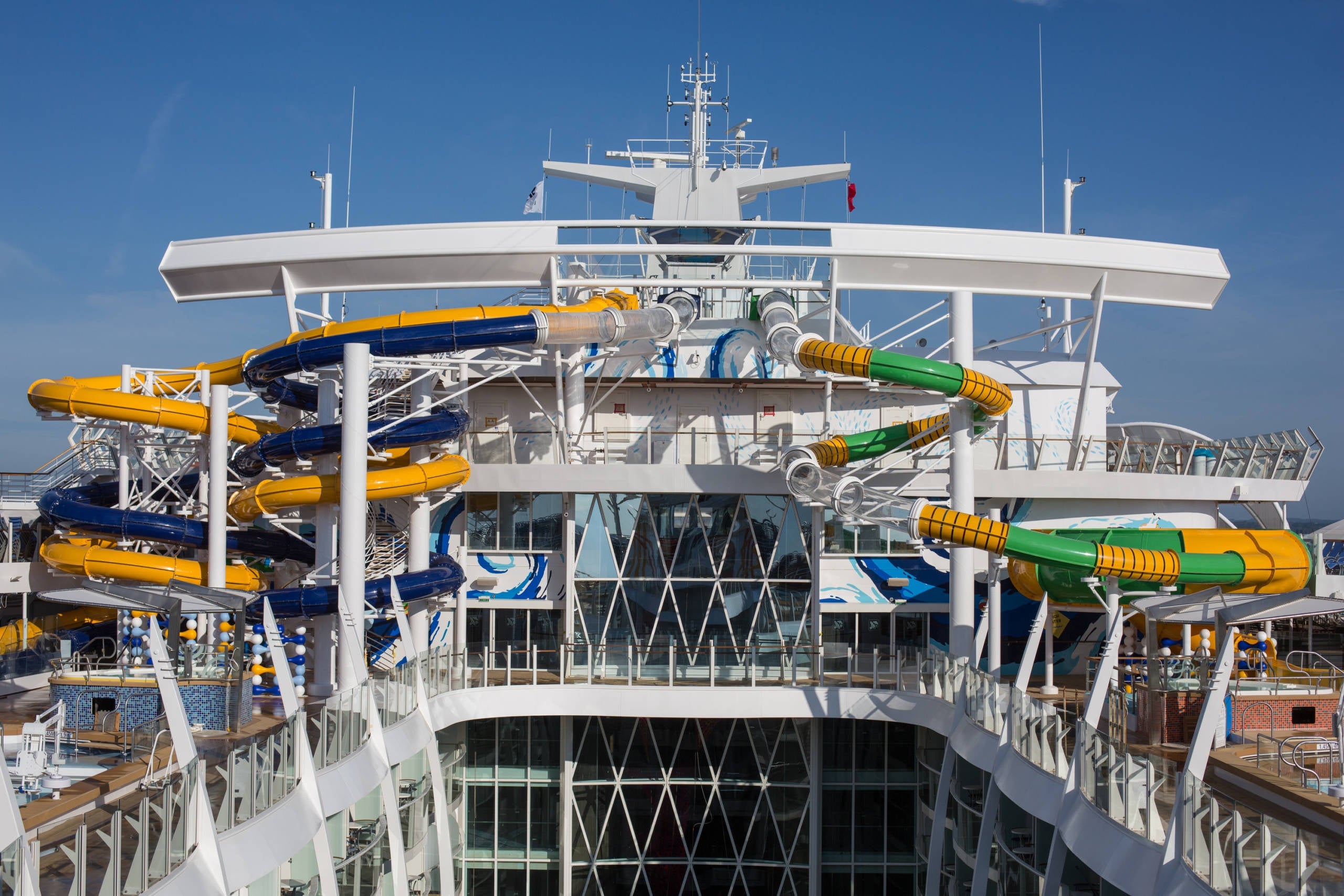 The Perfect Storm complex of waterslides is a highlight of the top deck of Royal Caribbean’s Harmony of the Seas.