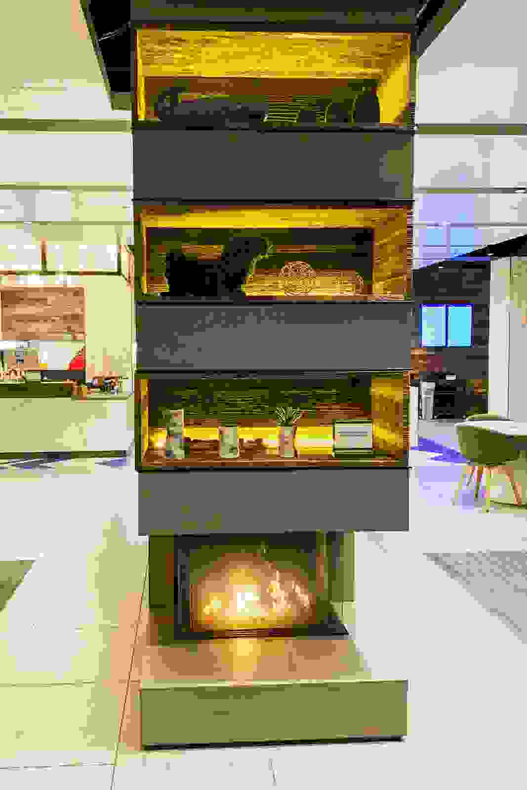 Fireplace in the JFK Alaska Airlines lounge. (Photo by Clint Henderson/The Points Guy)