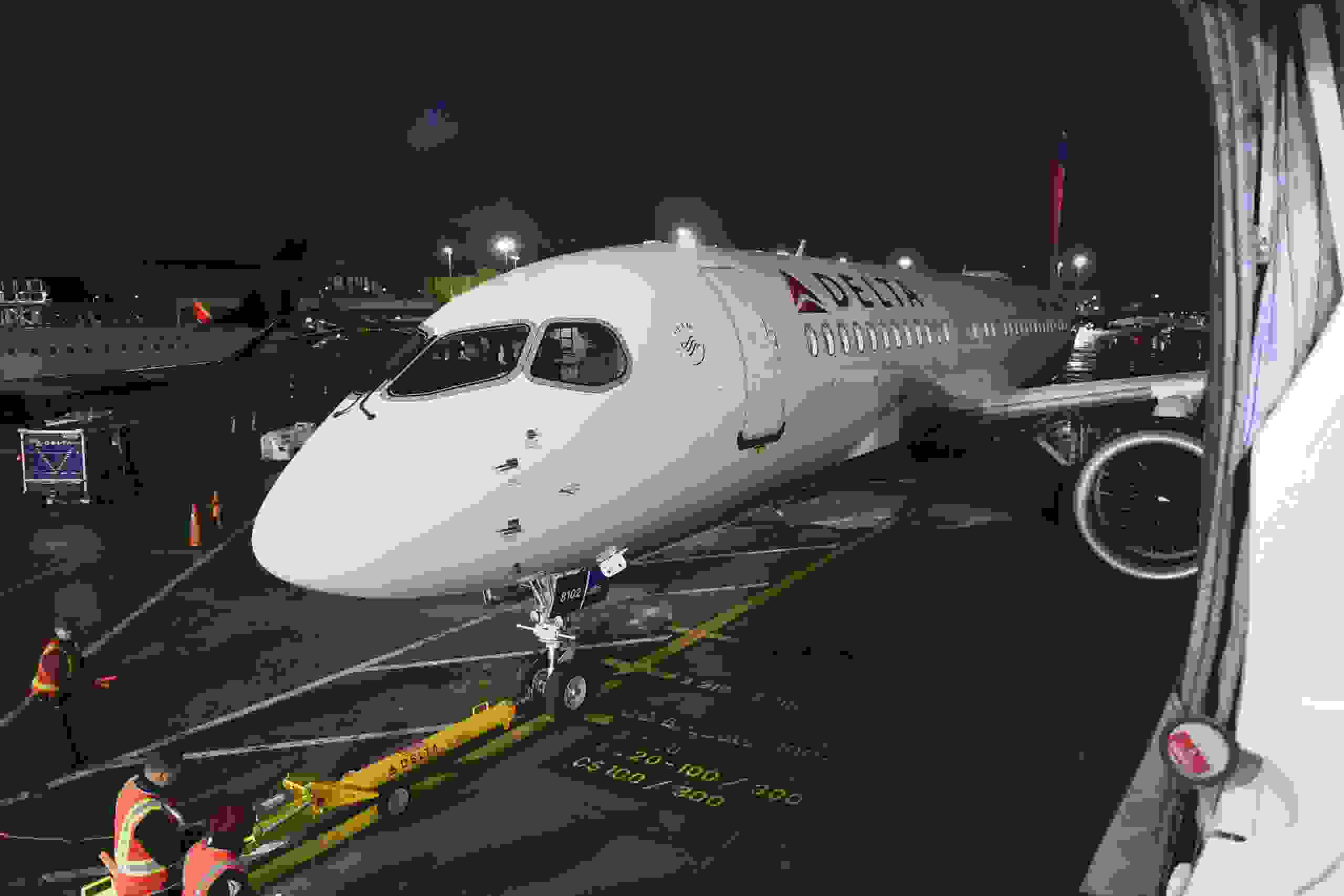 NEW YORK, NY - FEBRUARY 07: Delta Air Lines Celebrates the launch of the first passenger flight on the state-of-the-art, experience-rich Airbus A220-100 aircraft at LaGuardia Airport on February 7, 2019 in New York City. (Photo by Noam Galai/Getty Images for Delta)