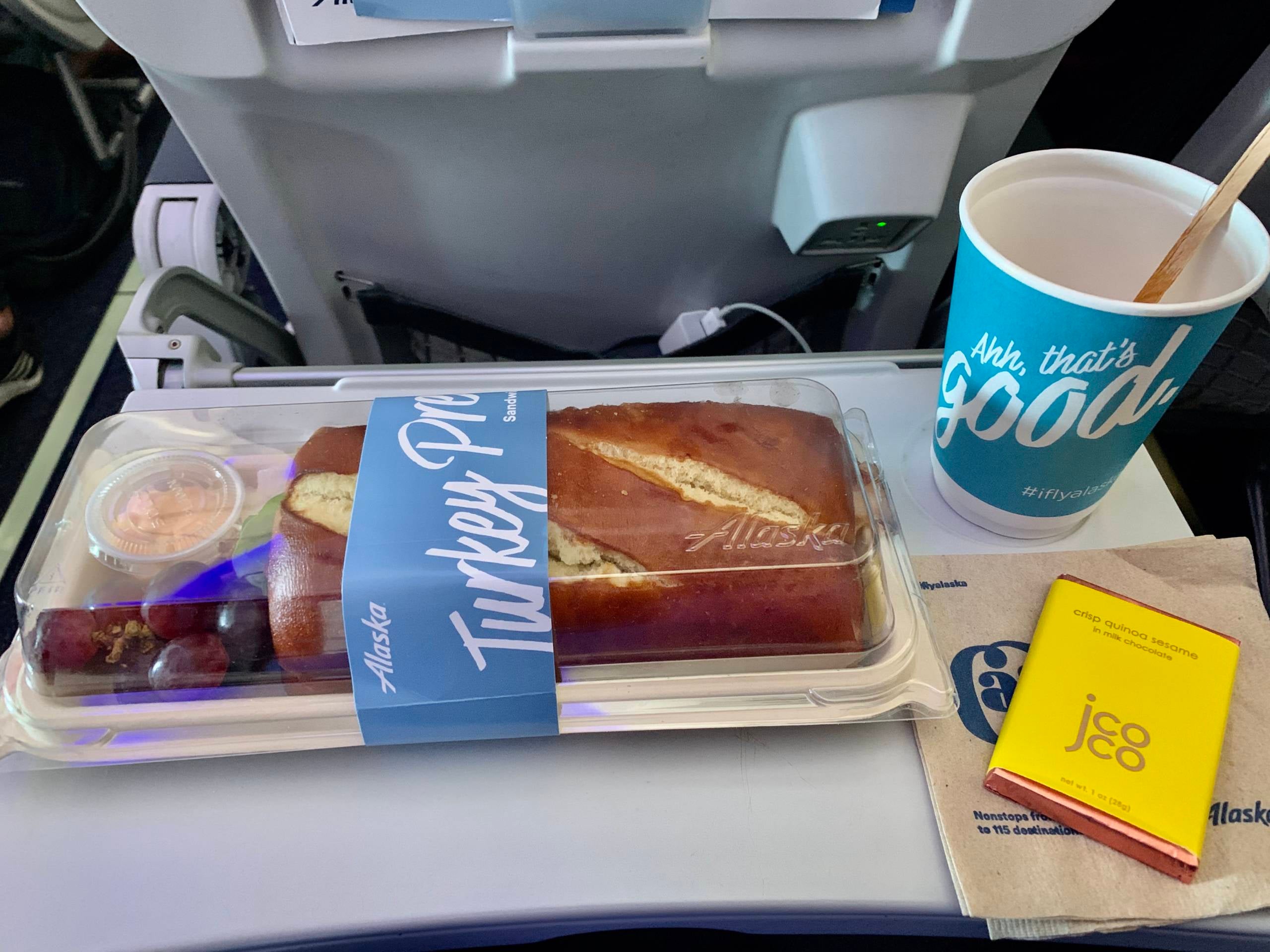 Coach meal on a SFO to EWR flight with no refills as part of new safety procedures.