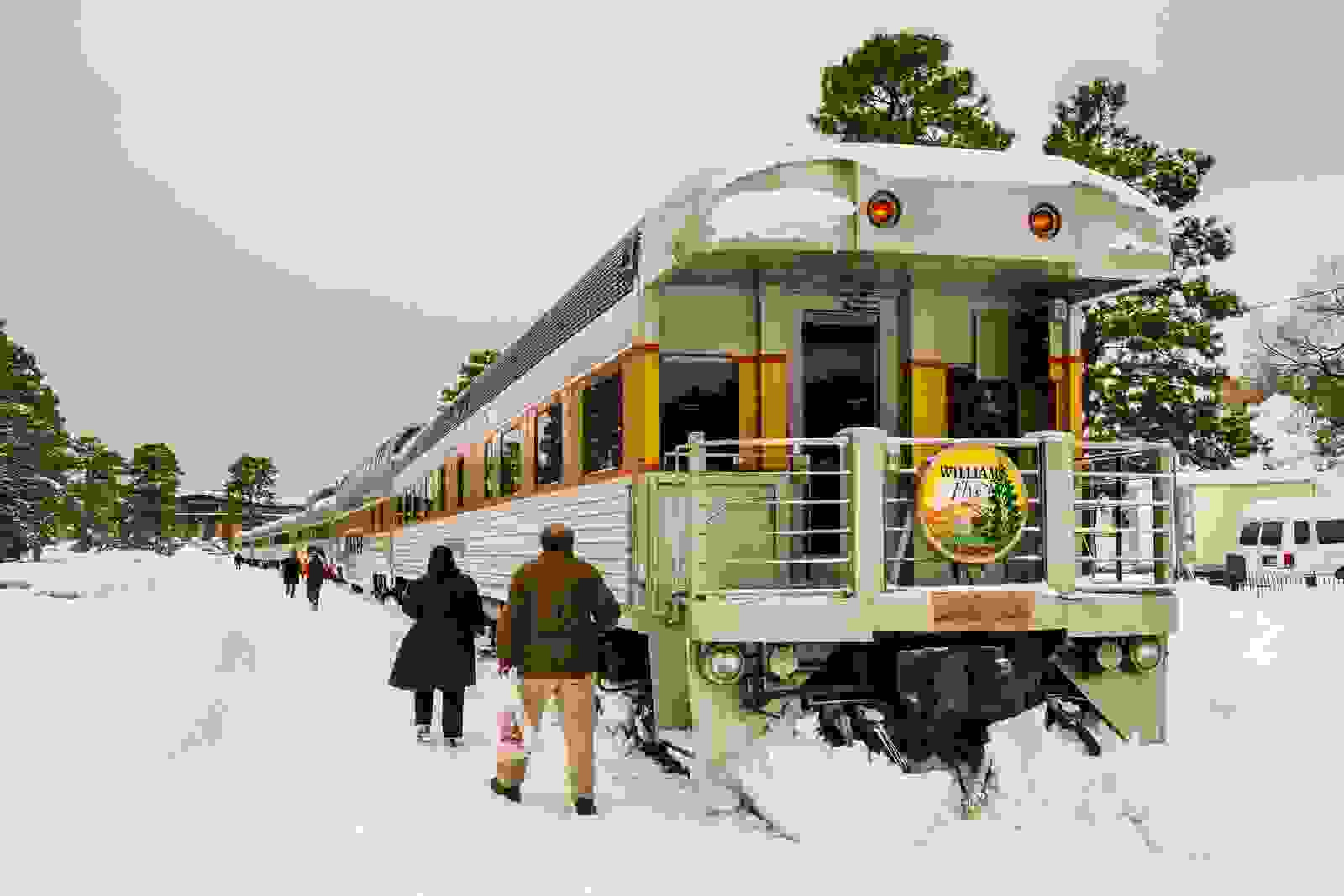 The Grand Canyon Railway train at the Grand Canyon terminus. (Photo by Glenb van der Knijff/Getty Images)