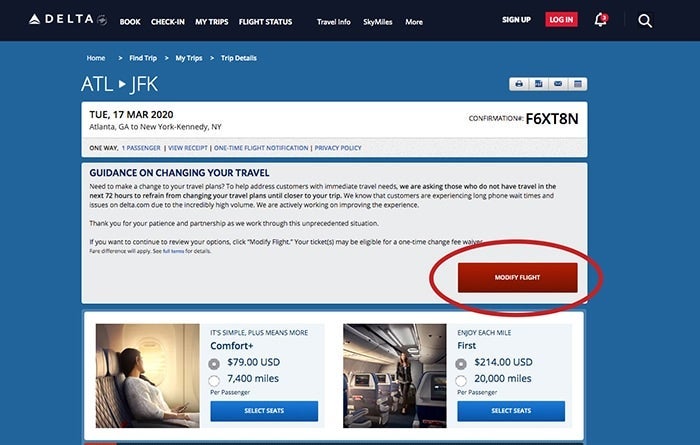 Modify Delta Ticket Online