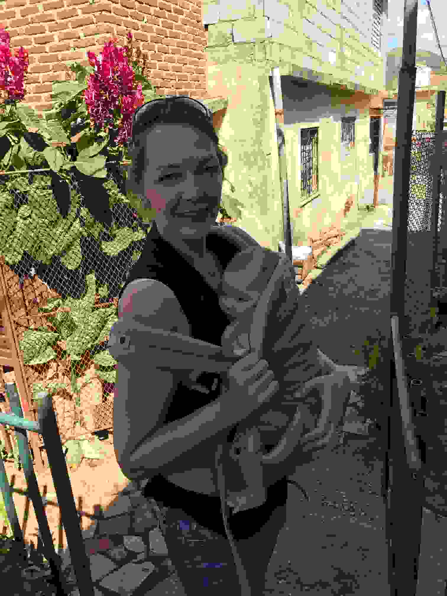 The author with her baby in a baby carrier in Holguin, Cuba (Terry-Ward.com).