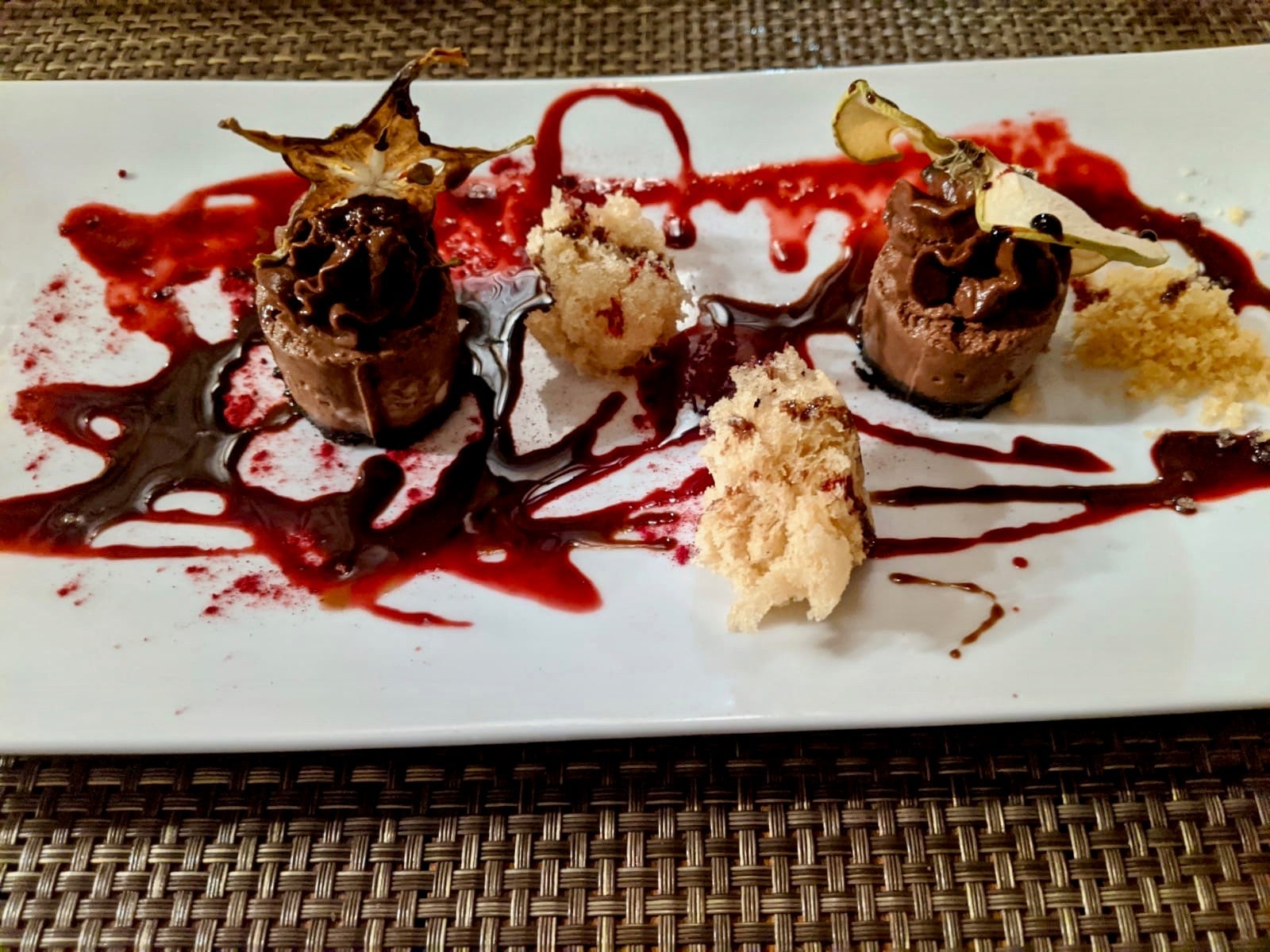 Dessert during our four course meal, chocolate cheesecake and peanut butter sponge cake. (Photo by Carissa Rawson).