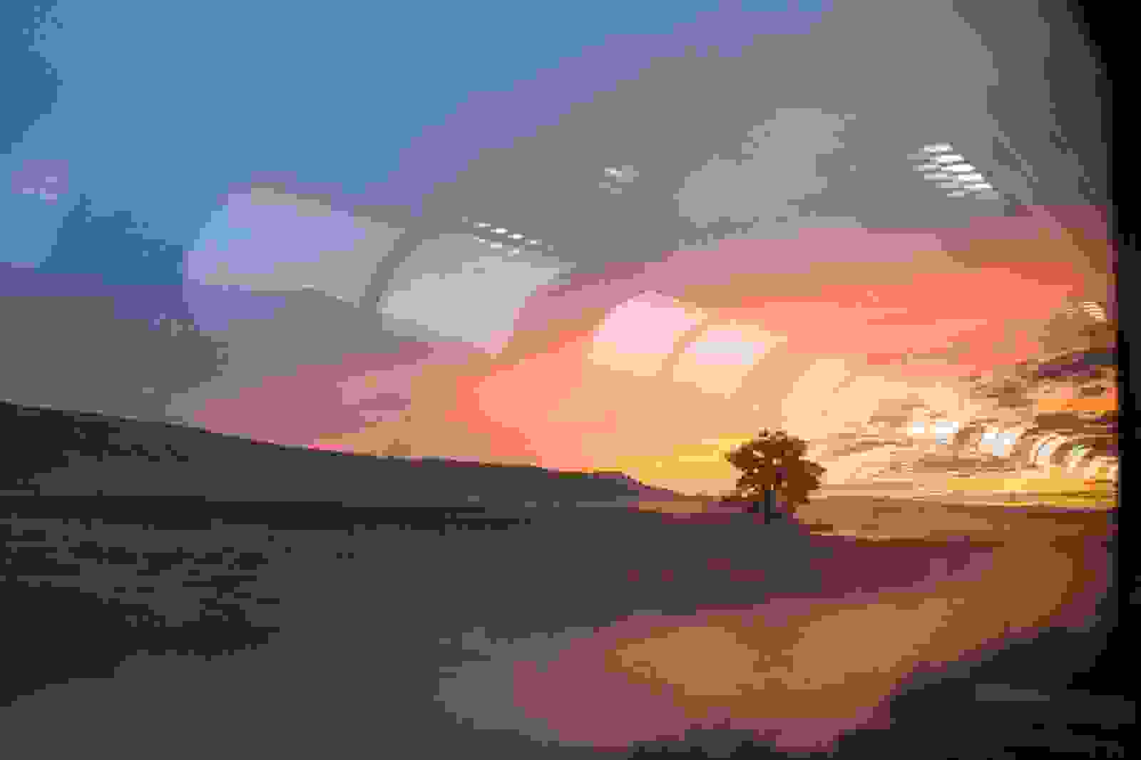 Sunrise in eastern Colorado, seen from the lounge car of the Amtrak train California Zephyr. (Photo by Cavan Images/Getty Images)