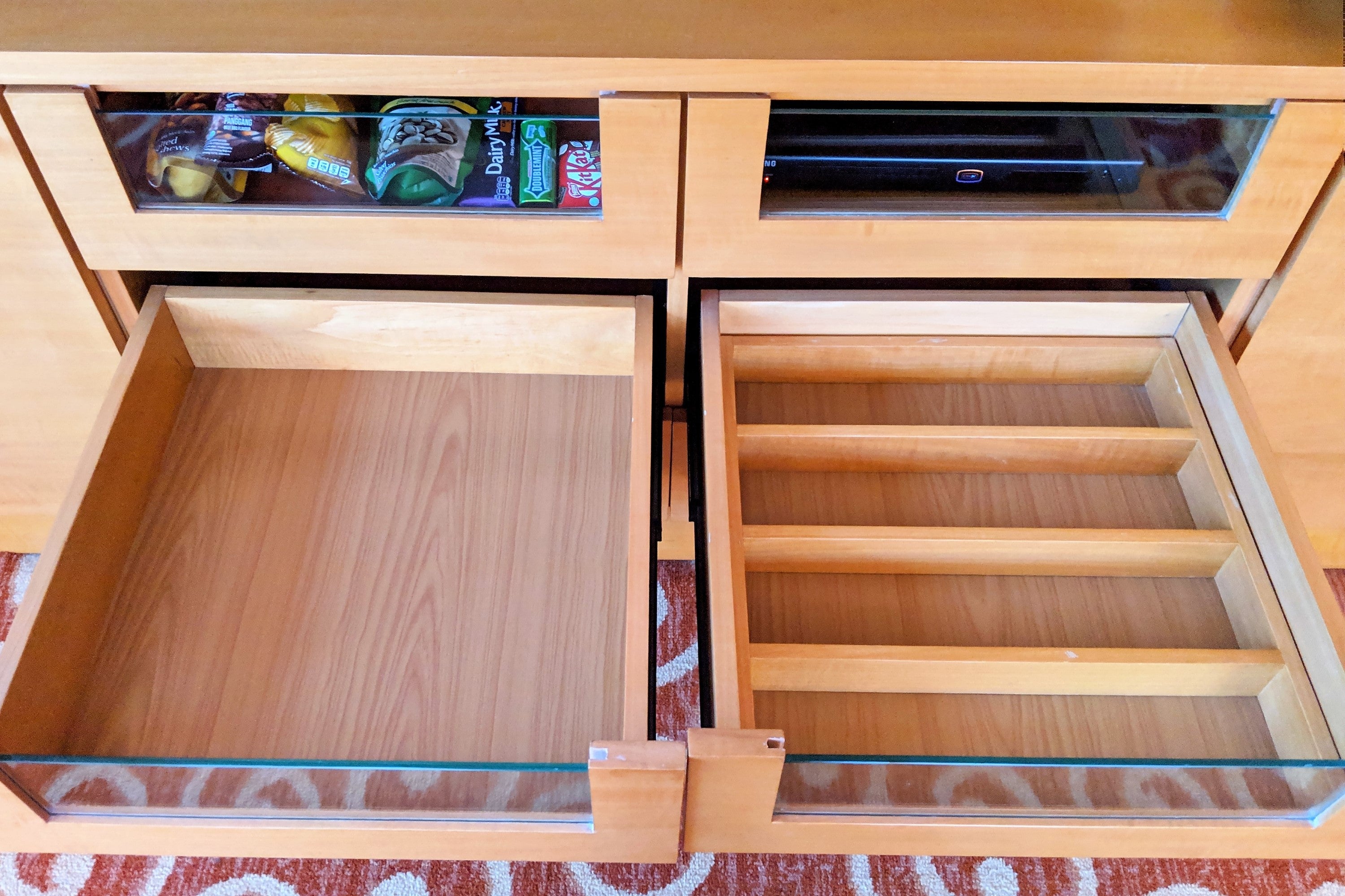 Strange, unused drawers near the mini-bar.