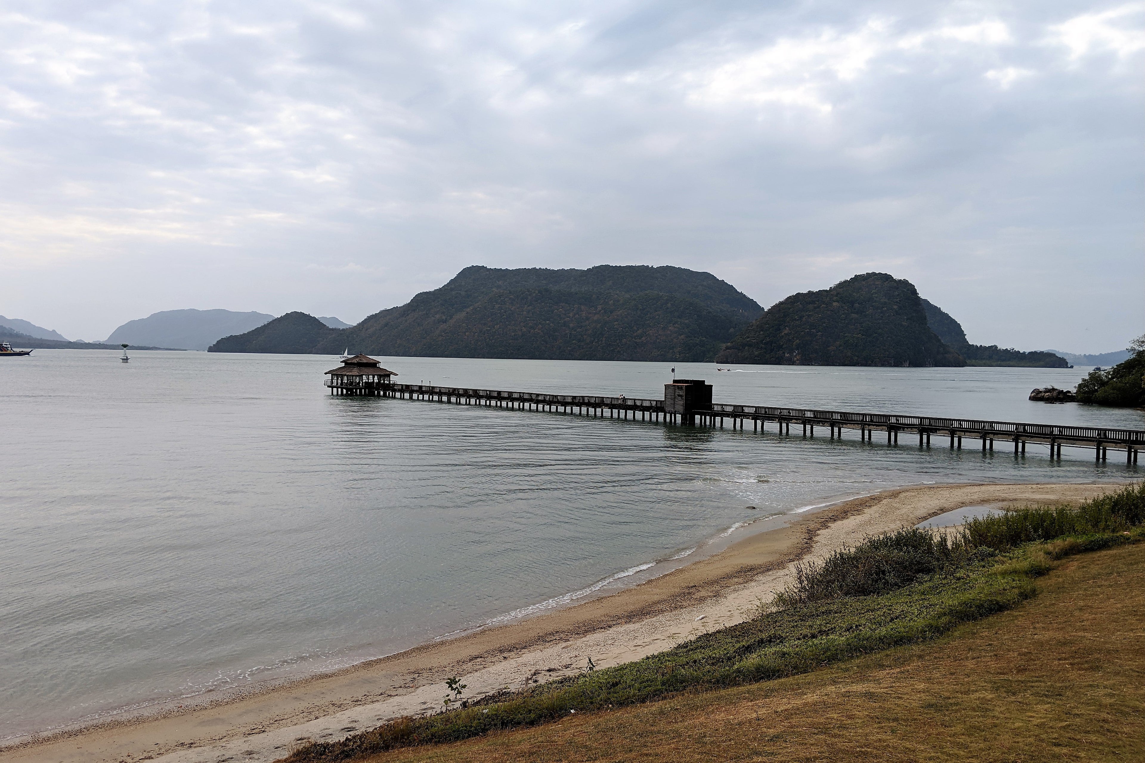 Float is located at the end of a long pier.