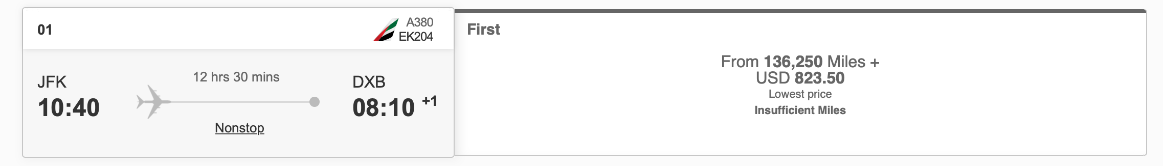 Booking Emirates Skywards ticket screen shot