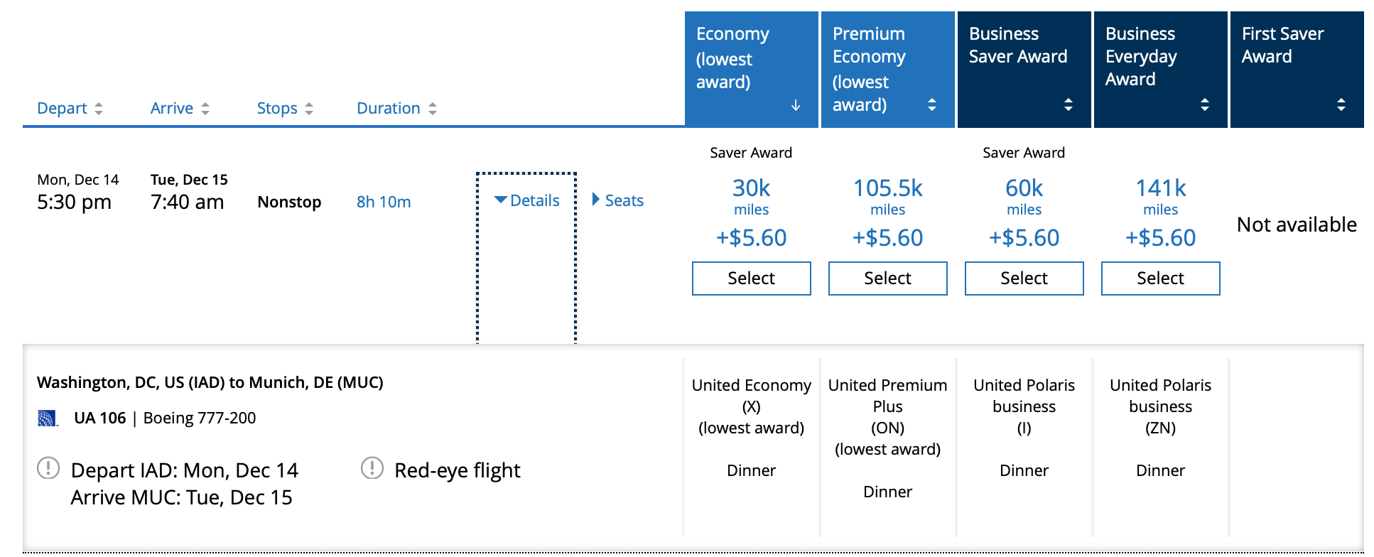 Booking IAD MUC with United Screen Shot
