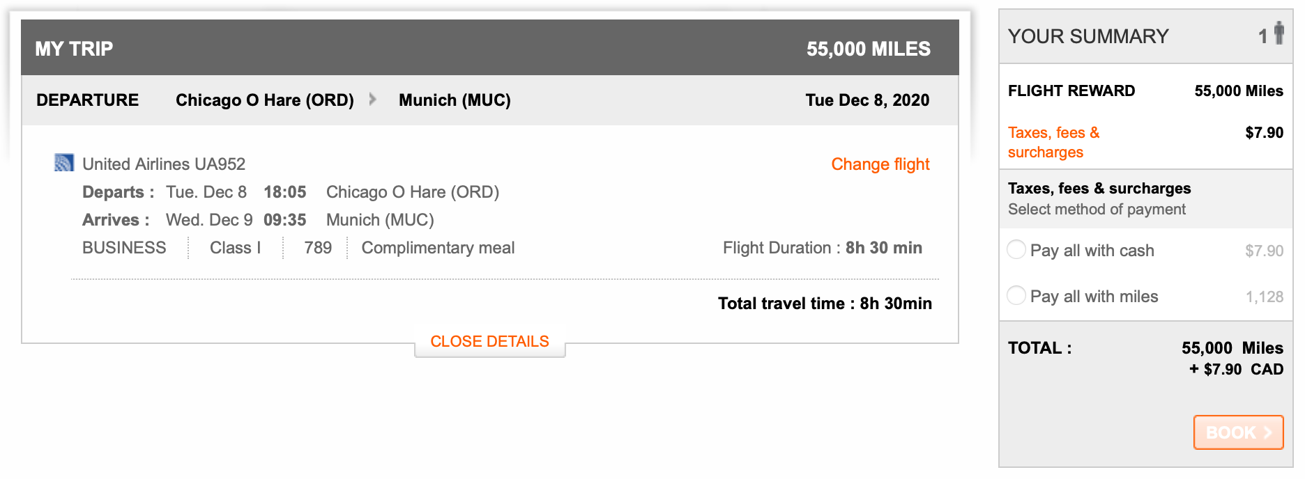 Booking ORD MUC with Aeroplan Screen Shot