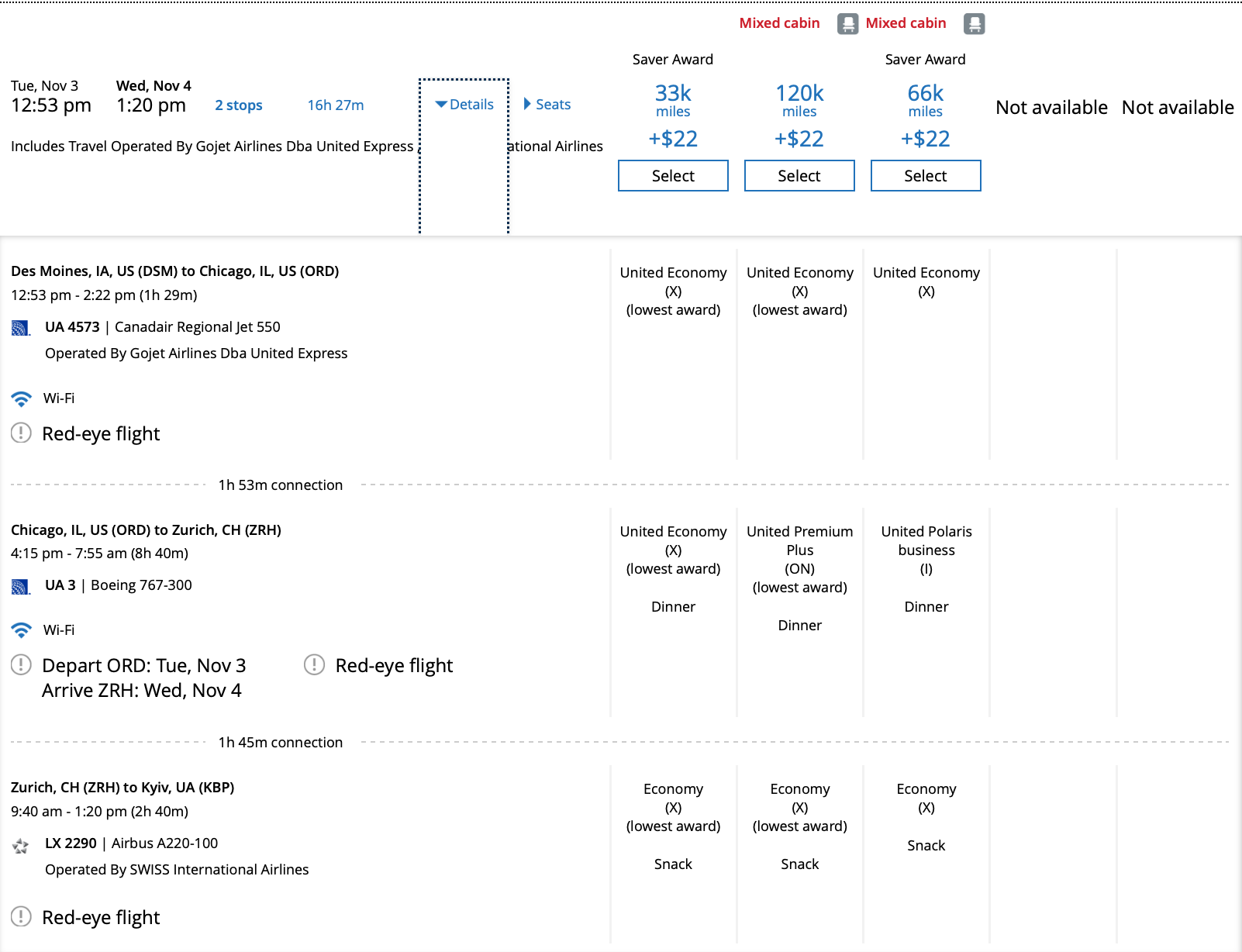 DSM KBP via ORD ZRH Pricing