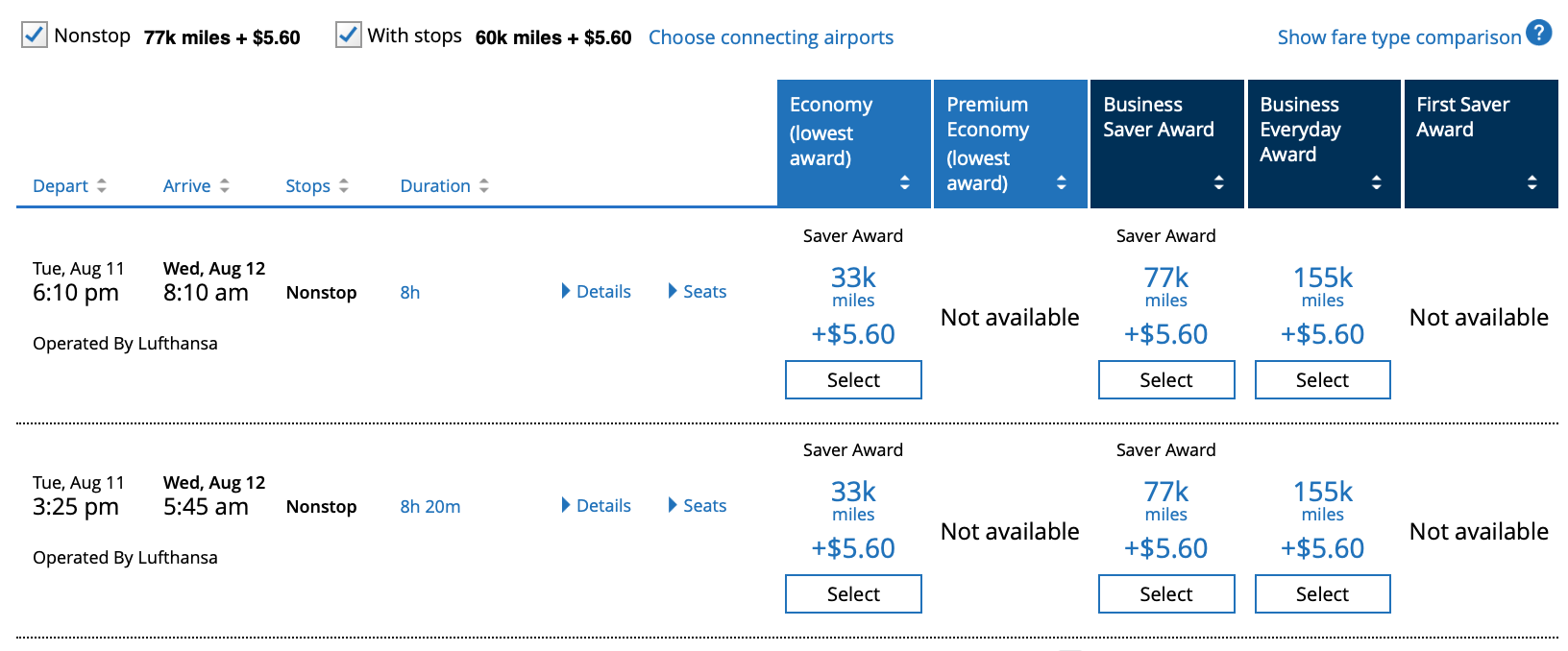 IAD to FRA New United Pricing