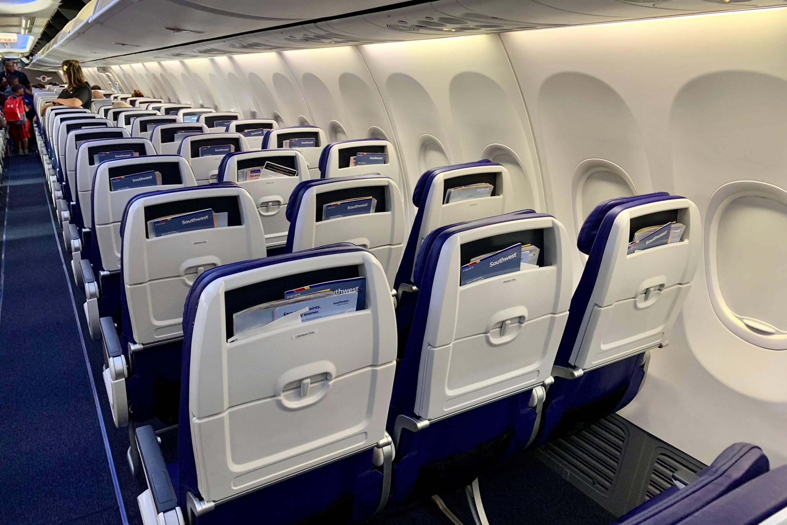 Seat backs inside Southwest plane