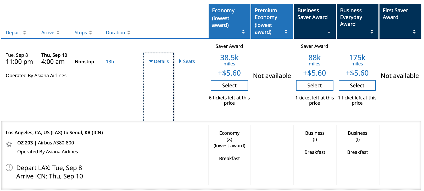 LAX ICN Asiana Pricing