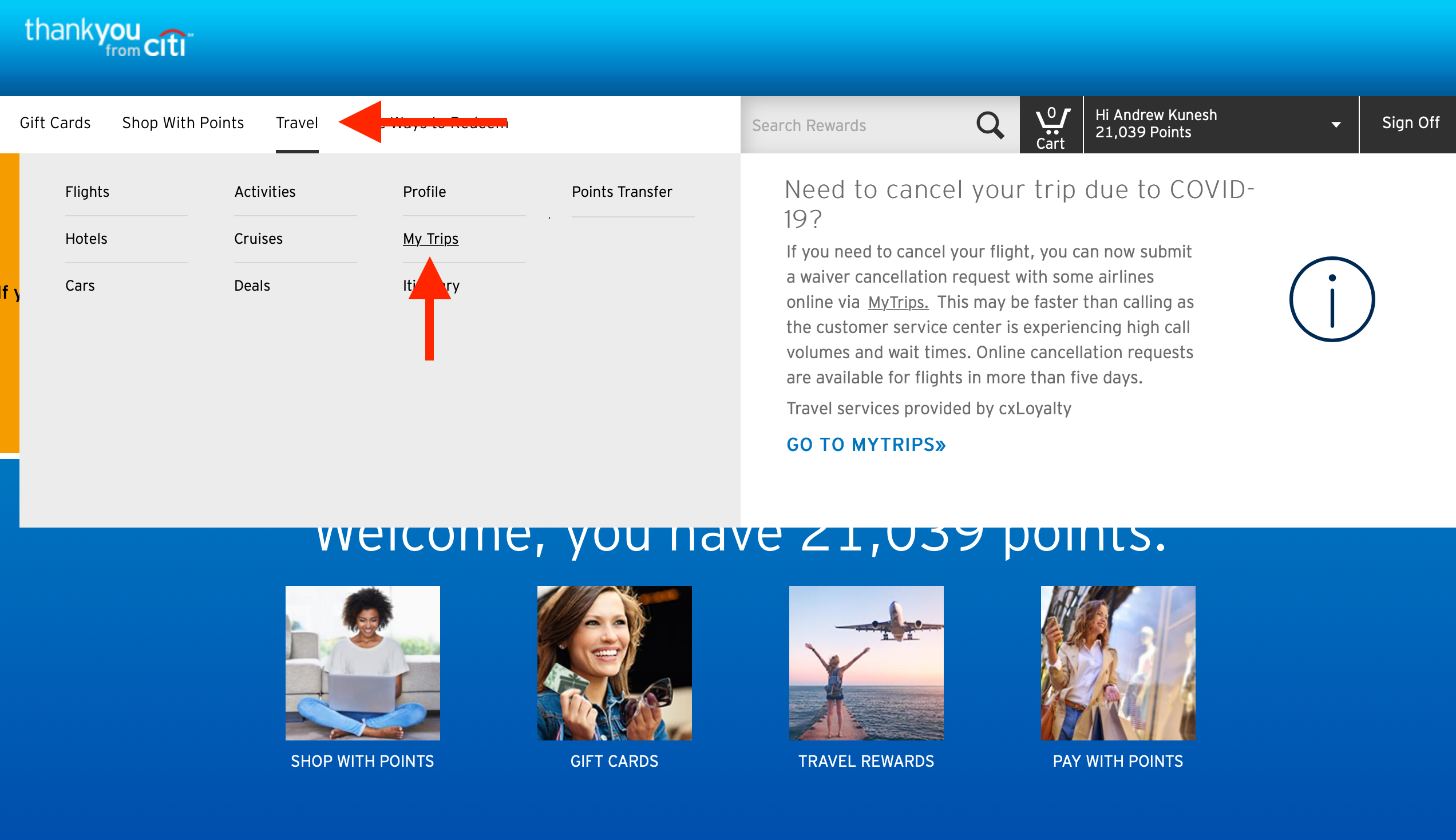 Navigate to My Trips Screen